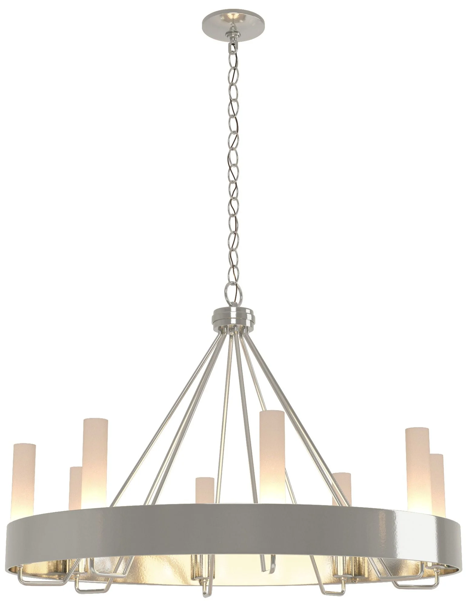 Banded Ring 32" Wide Sterling Chandelier With Frosted Glass Shade - Image 1