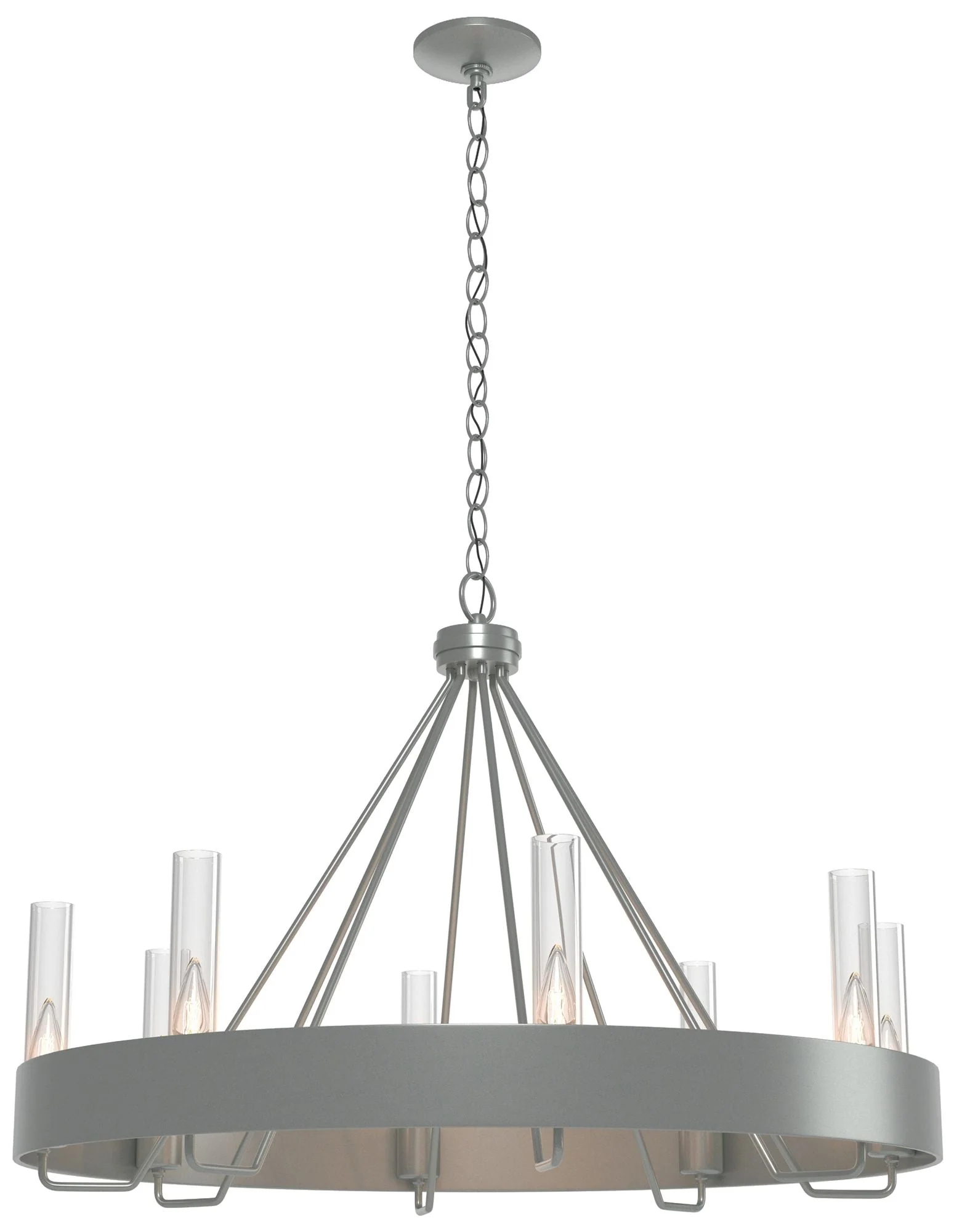 Banded Ring 32" Wide Vintage Platinum Chandelier With Clear Glass Shad - Image 1
