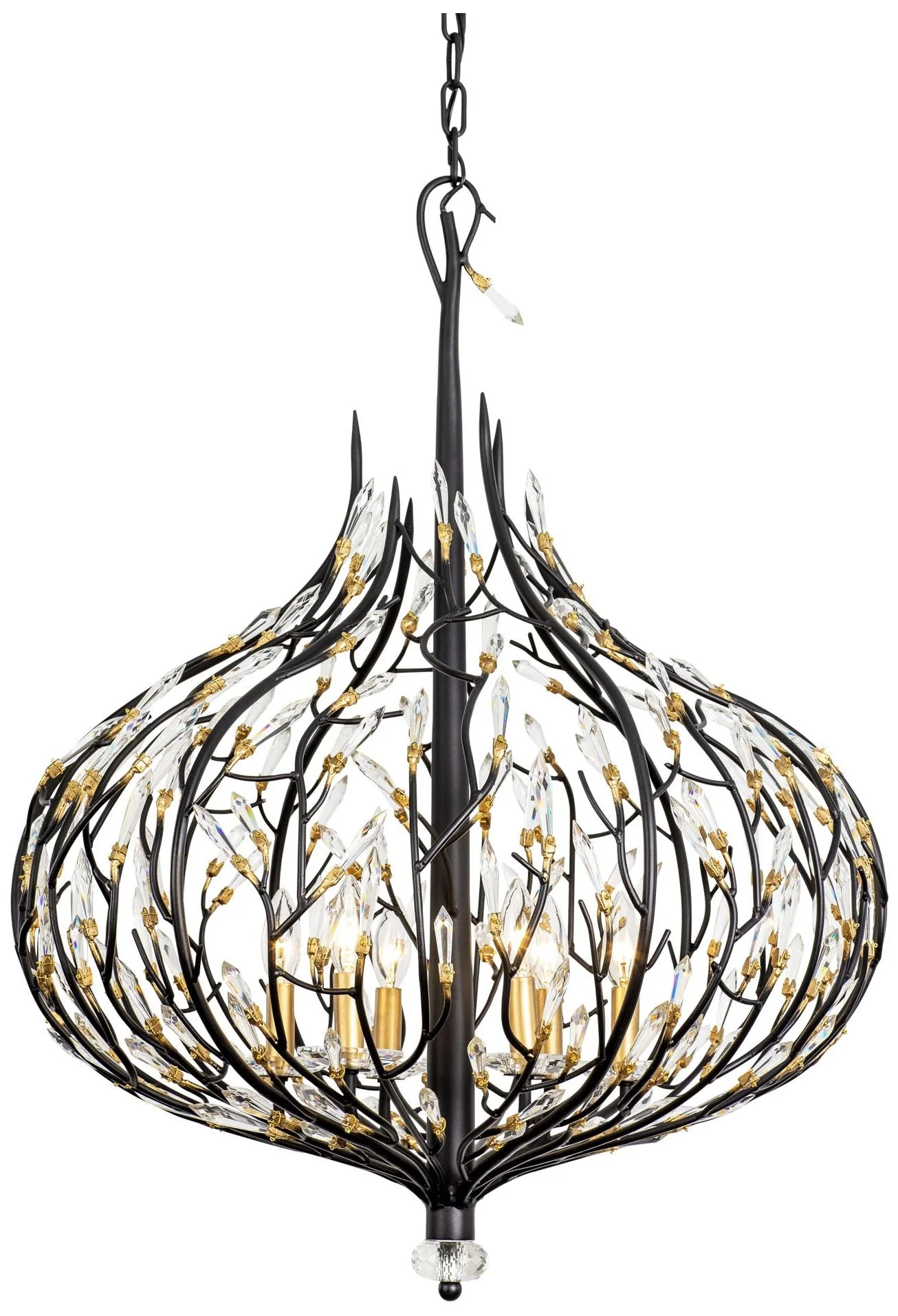 Bask 6-Lt Crystal Pendant - Matte Black/French Gold - Image 1
