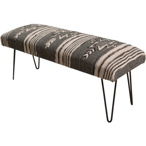 Surya Batu Rustic Modern Hand Woven Fabric Bench With Black Metal Base BATU-003 - Image 3
