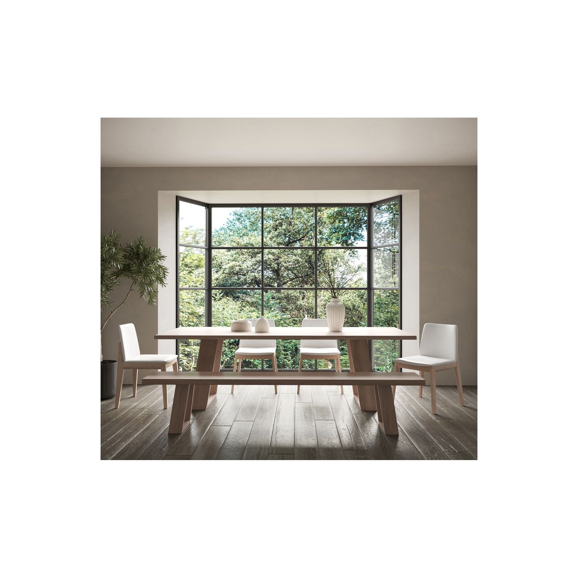 Moe's Home Deco Oak Dining Chair Cream White PVC - Set Of Two - Image 2