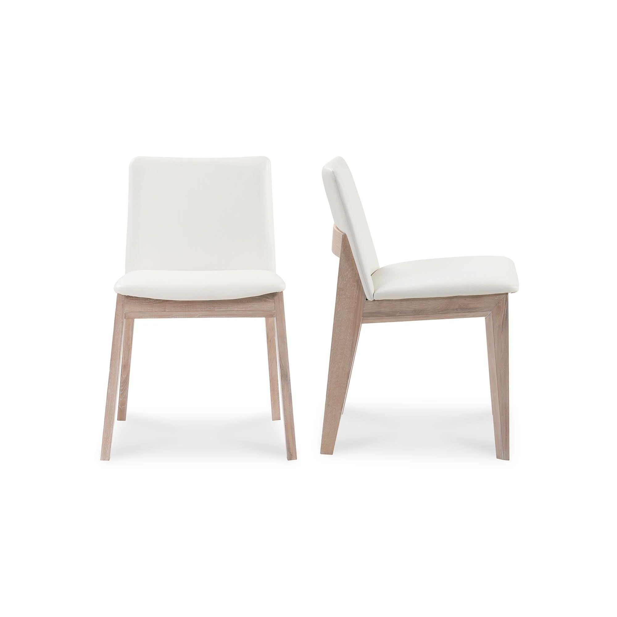 Moe's Home Deco Oak Dining Chair Cream White PVC - Set Of Two - Image 1