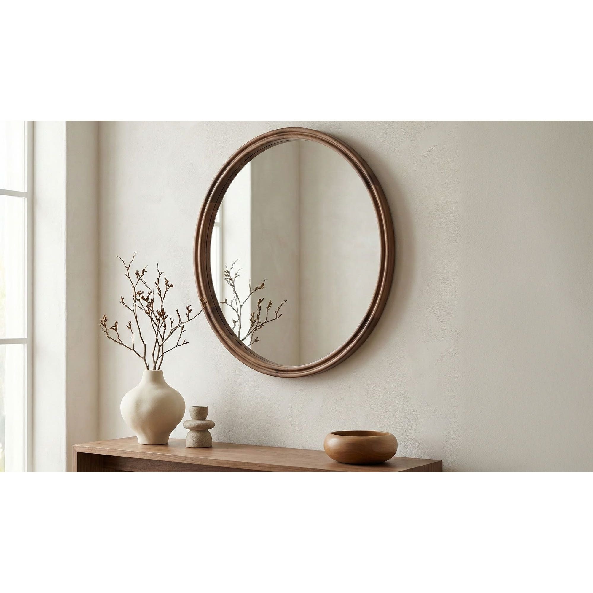 Moe's Home Alcott Small Round Mirror Walnut - Image 2