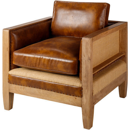 Surya Bradford Modern Square Arm Faux Leather and Wood Accent Chair - Image 1
