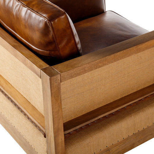 Surya Bradford Modern Square Arm Faux Leather and Wood Accent Chair - Image 3