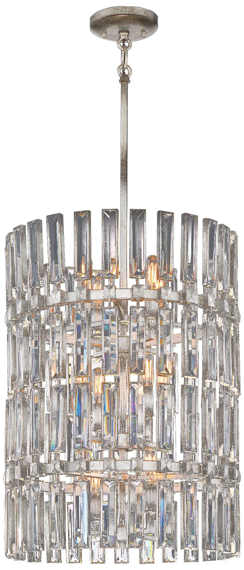 Belle Aurore 17"W Silver Leaf Crystal Foyer Pendant Light - Image 2