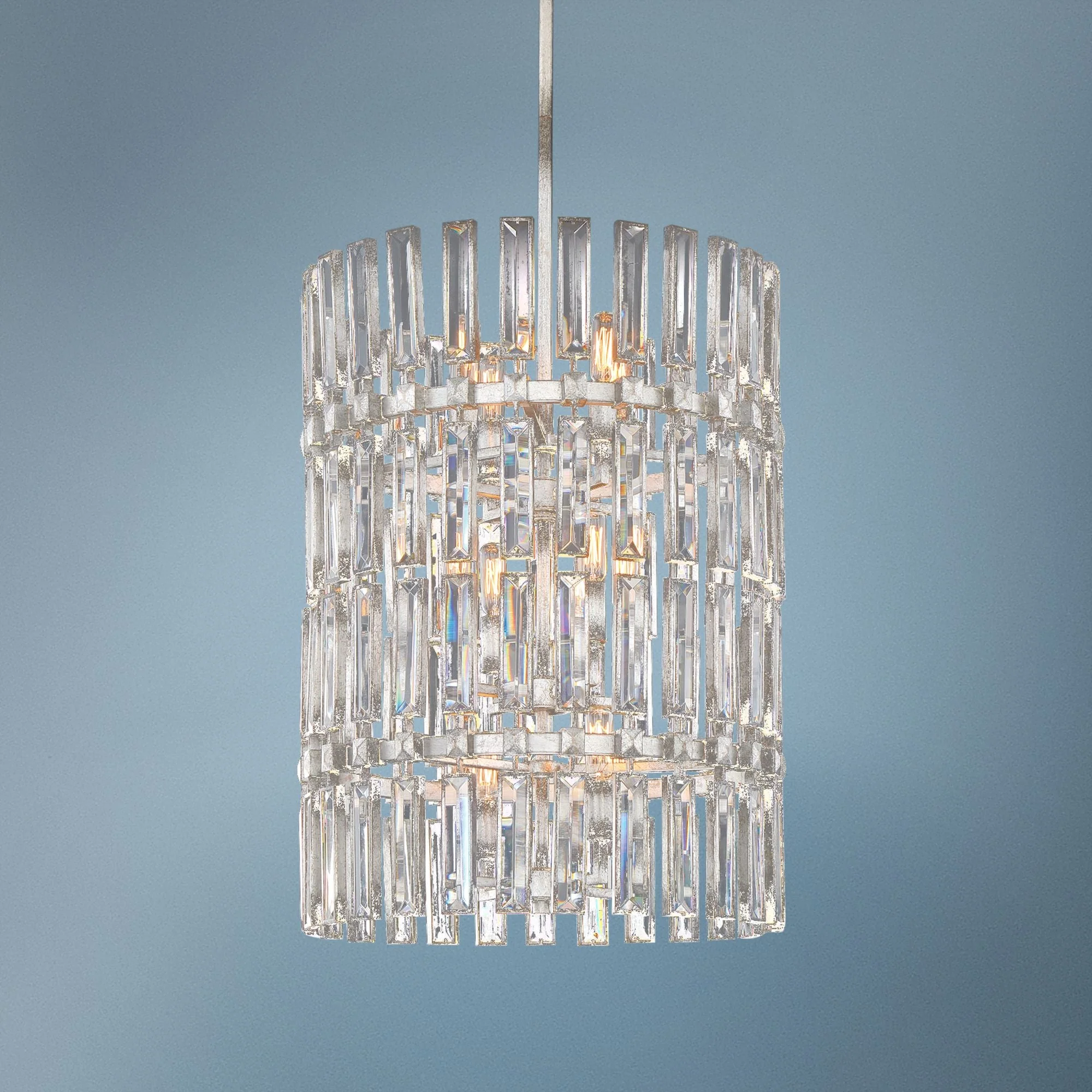 Belle Aurore 17"W Silver Leaf Crystal Foyer Pendant Light - Image 1
