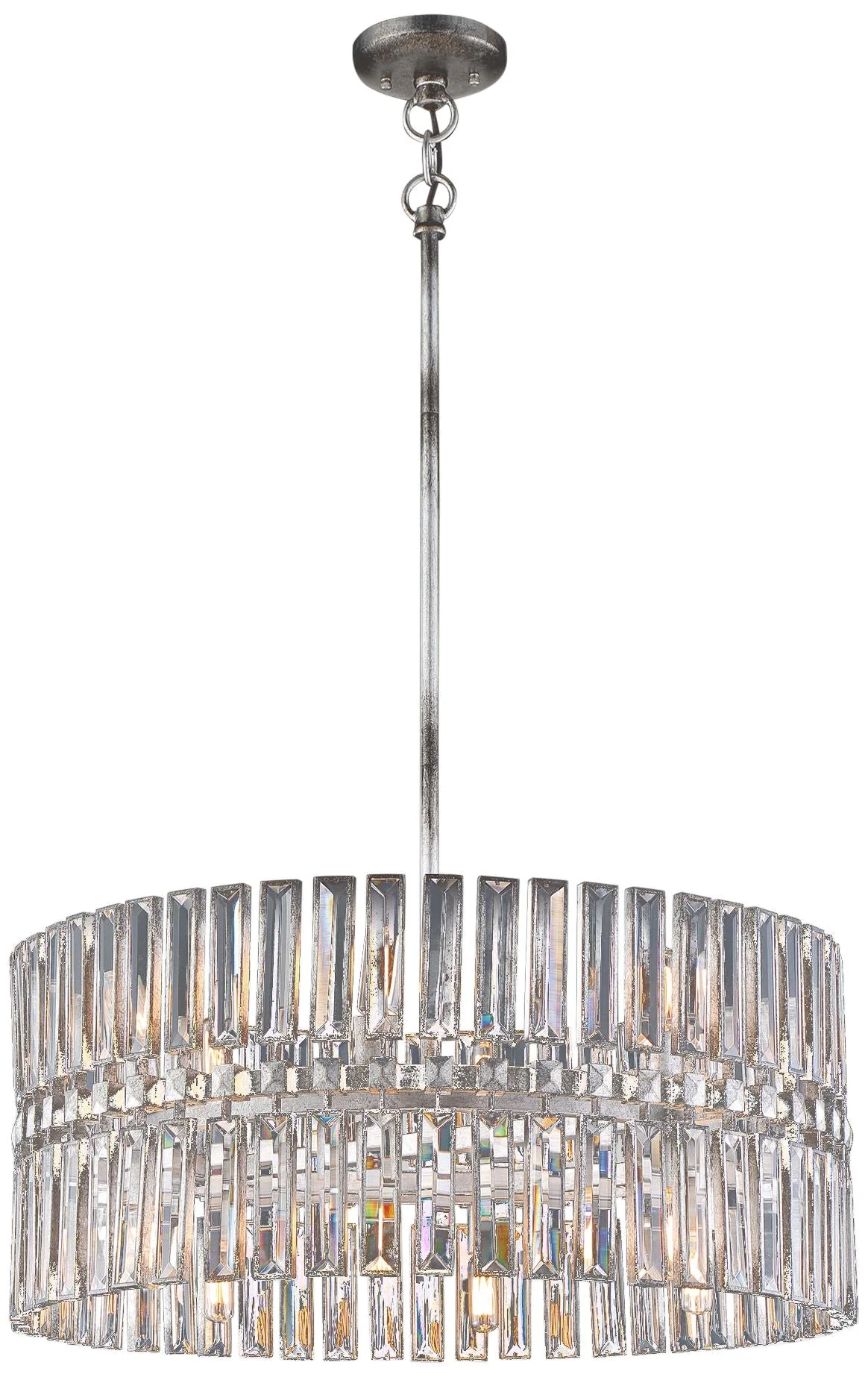 Belle Aurore 26 1/4"W Silver Leaf Crystal Drum Pendant Light - Image 2
