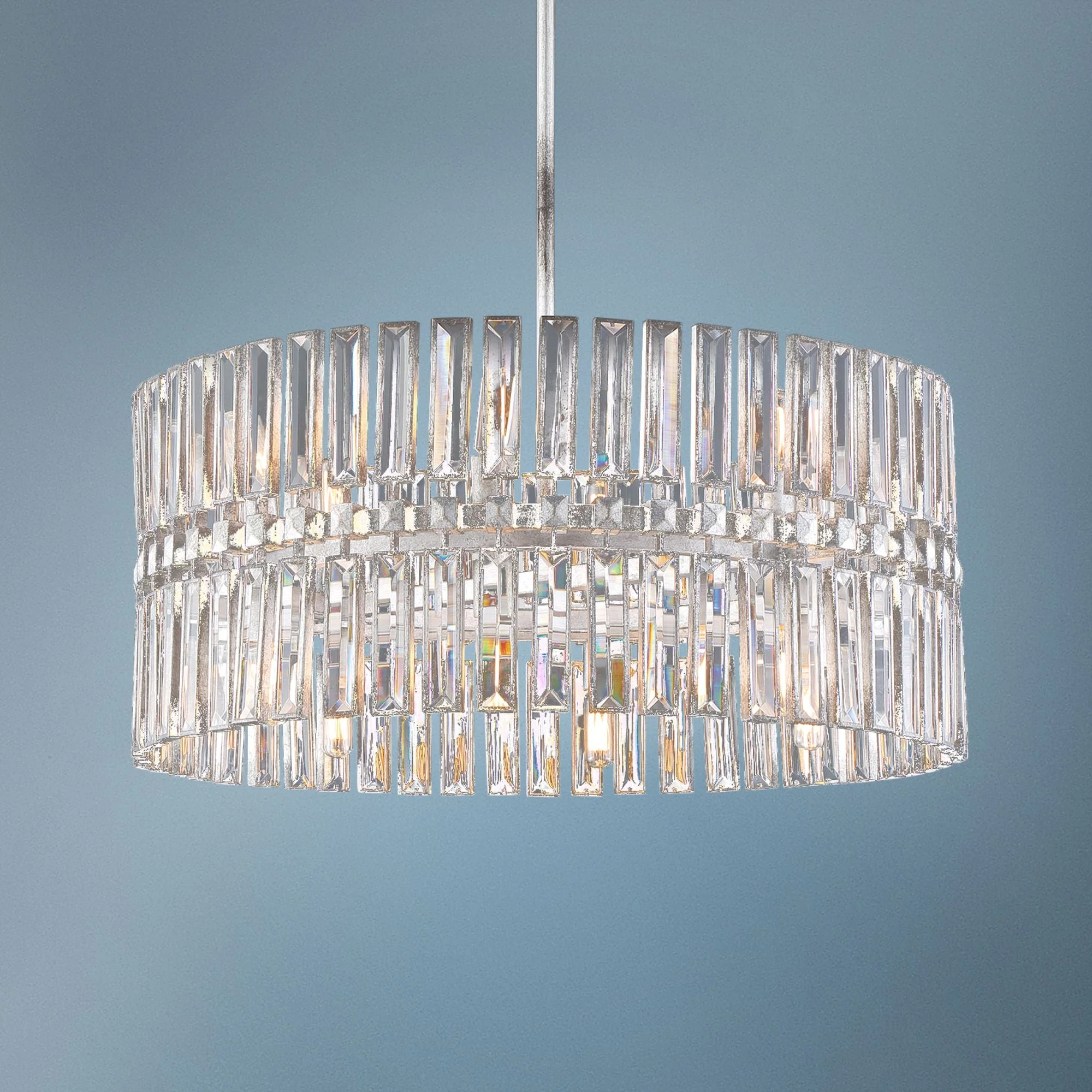 Belle Aurore 26 1/4"W Silver Leaf Crystal Drum Pendant Light - Image 1