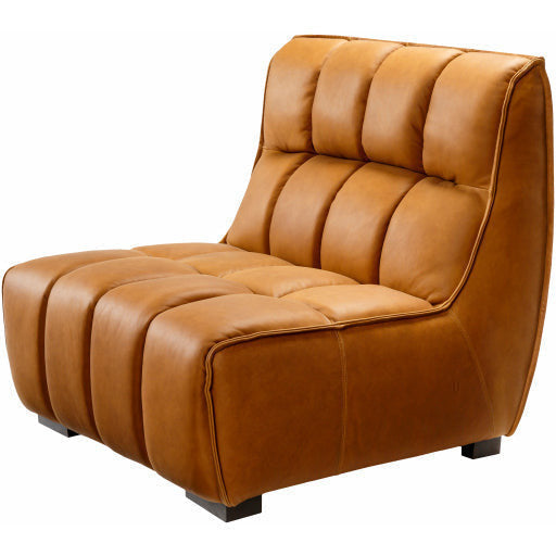 Surya Belfort Modern Channeled Cognac Brown Leather Accent Chair - Image 1