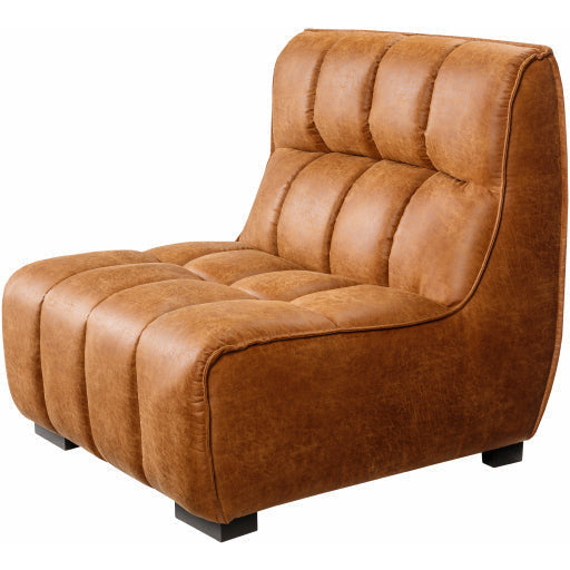 Surya Belfort Modern Channeled Cognac Brown Bonded Leather Accent Chair - Image 1