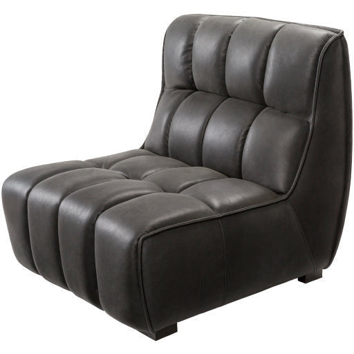 Surya Belfort Modern Channeled Black Leather Accent Chair - Image 2