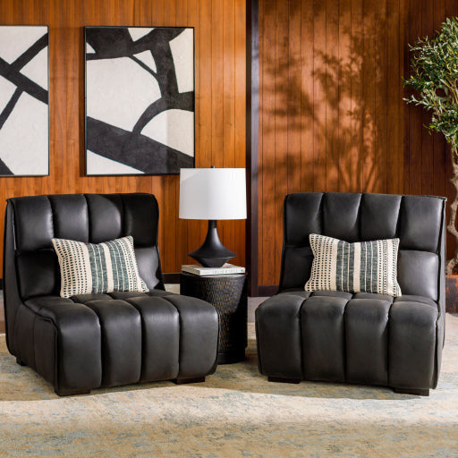 Surya Belfort Modern Channeled Black Leather Accent Chair - Image 1
