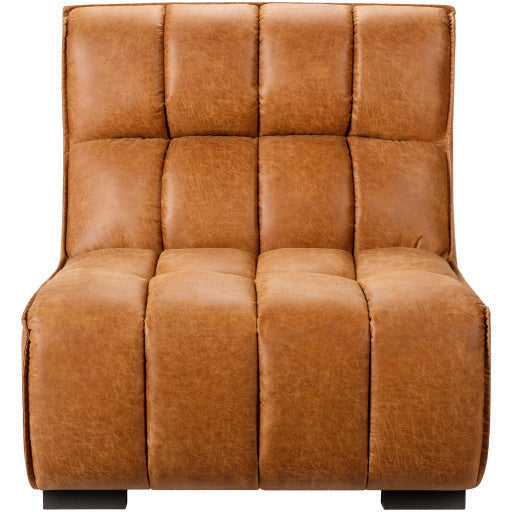 Surya Belfort Modern Channeled Cognac Brown Bonded Leather Accent Chair - Image 2