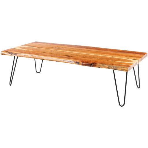 Surya Bergen Modern Wood Top With Black Metal Base Rectangular Coffee Table BGE-002 - Image 1