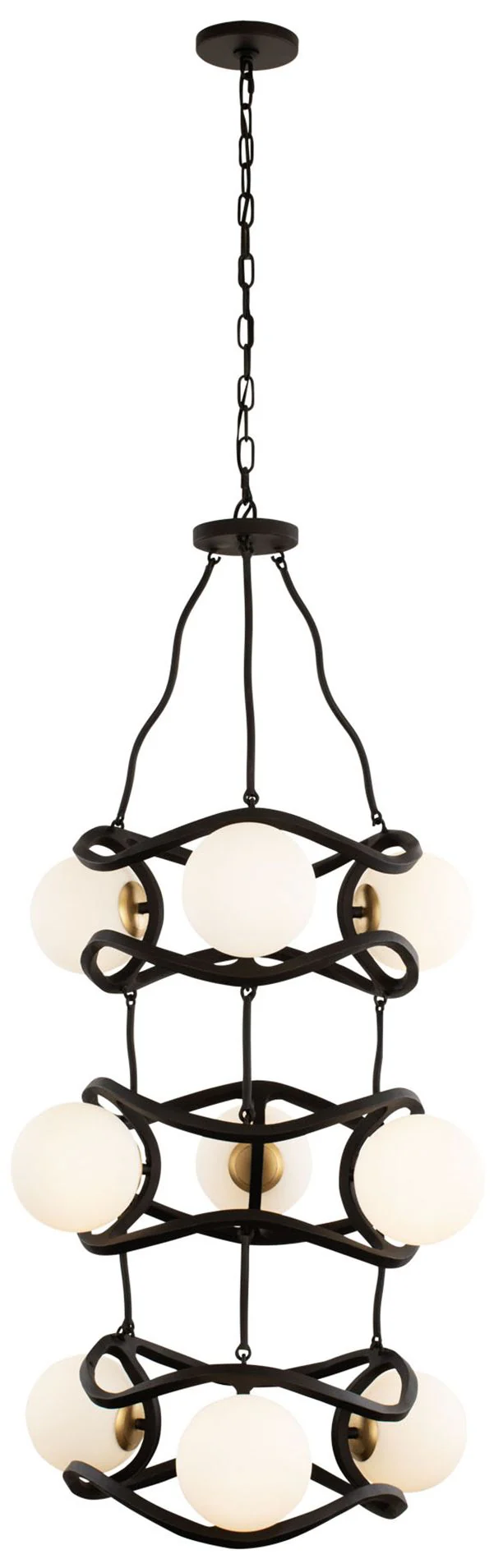 Black Betty 9-Lt 3-Tier Foyer Pendant - Carbon & French Gold - Image 1