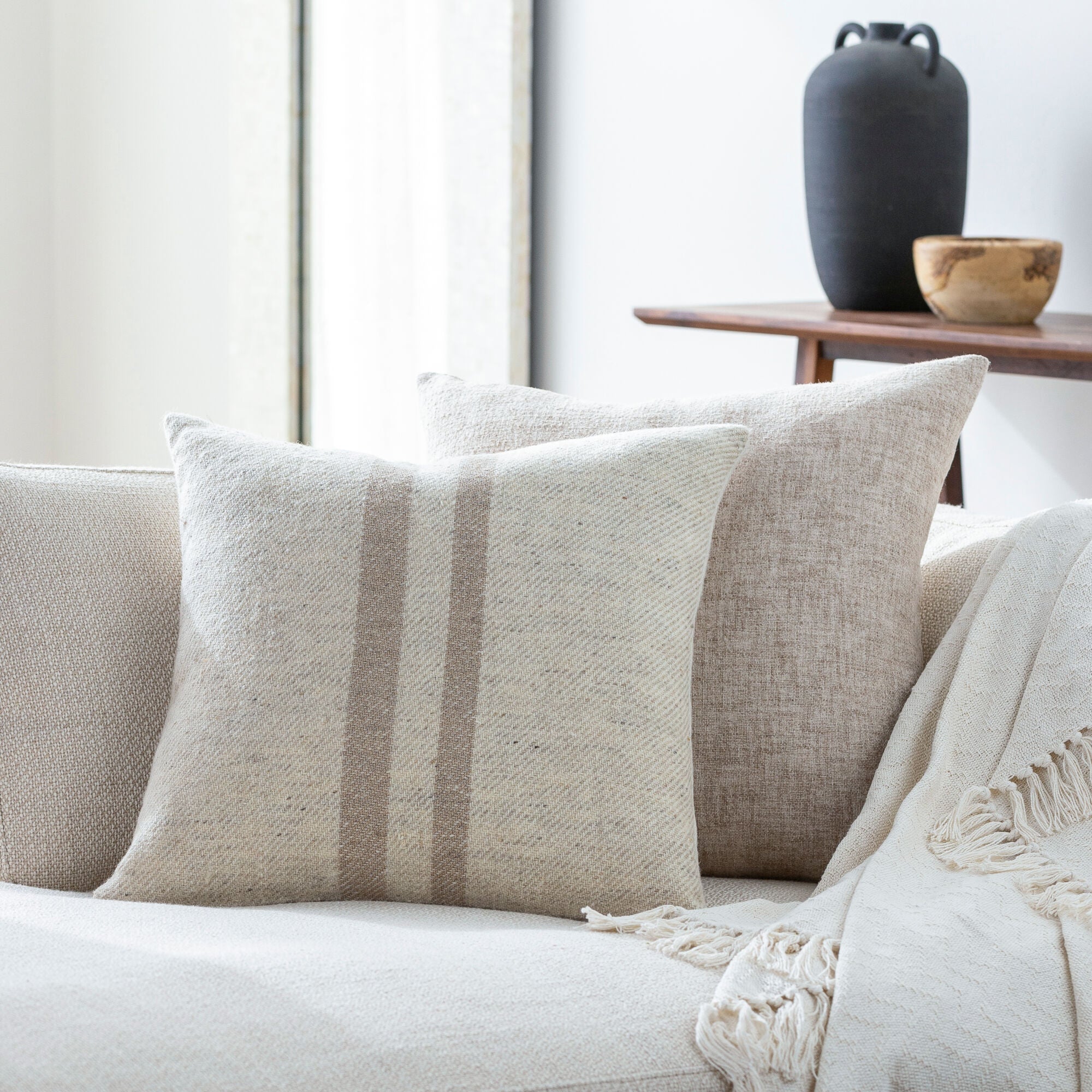 Becki Owens x LIVABLISS Brett Pillow in Cream with Tan Stripe