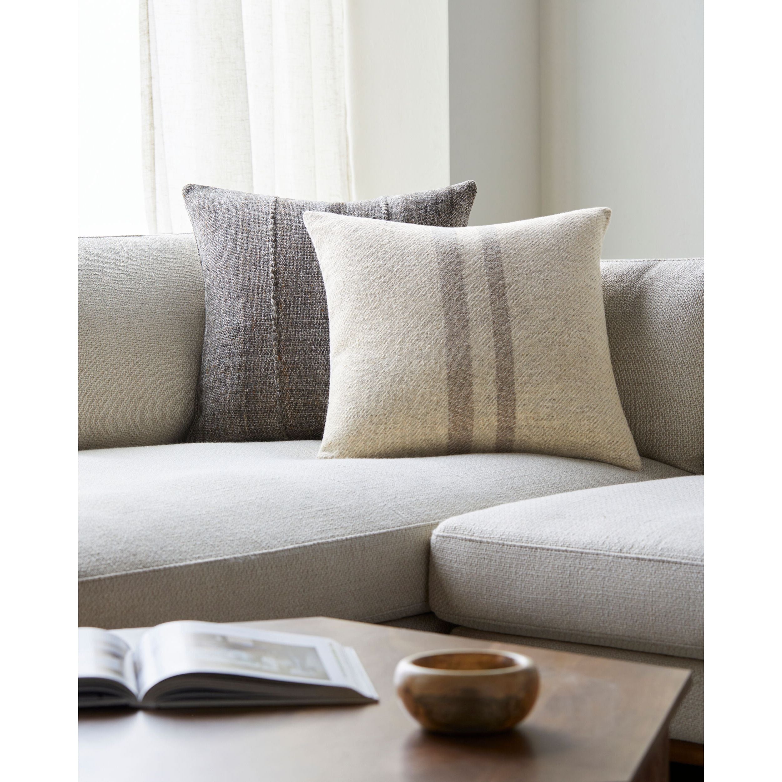 Becki Owens x LIVABLISS Brett Pillow in Cream with Tan Stripe - Image 2