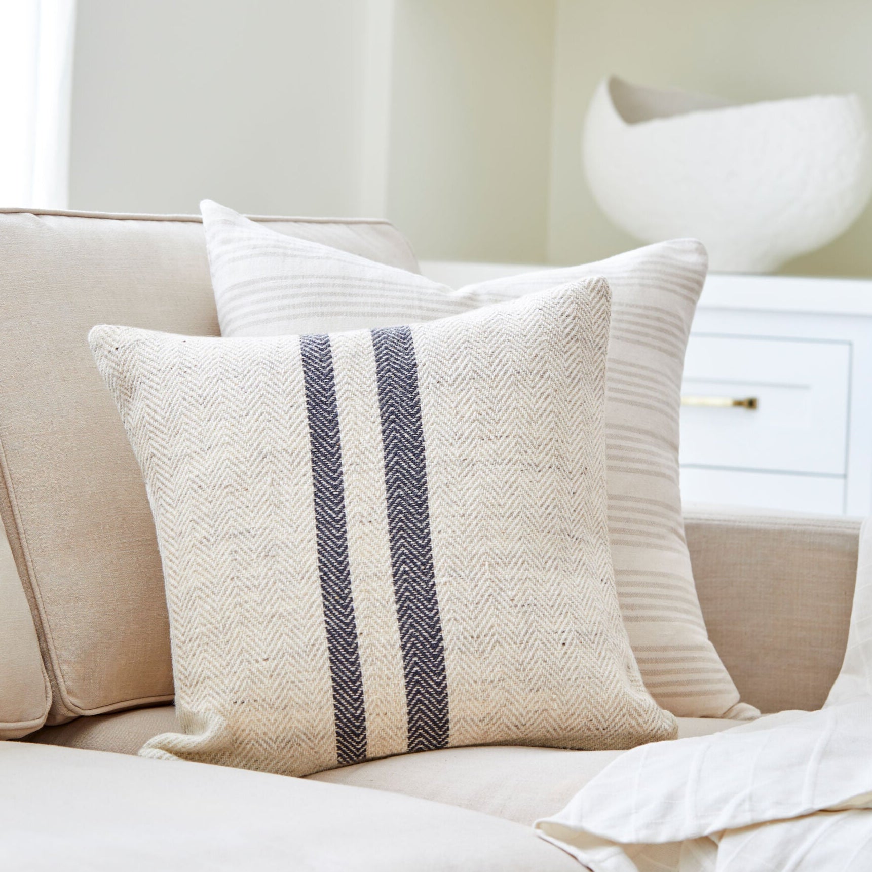 Becki Owens x LIVABLISS Brett Pillow in Cream with Black Stripe