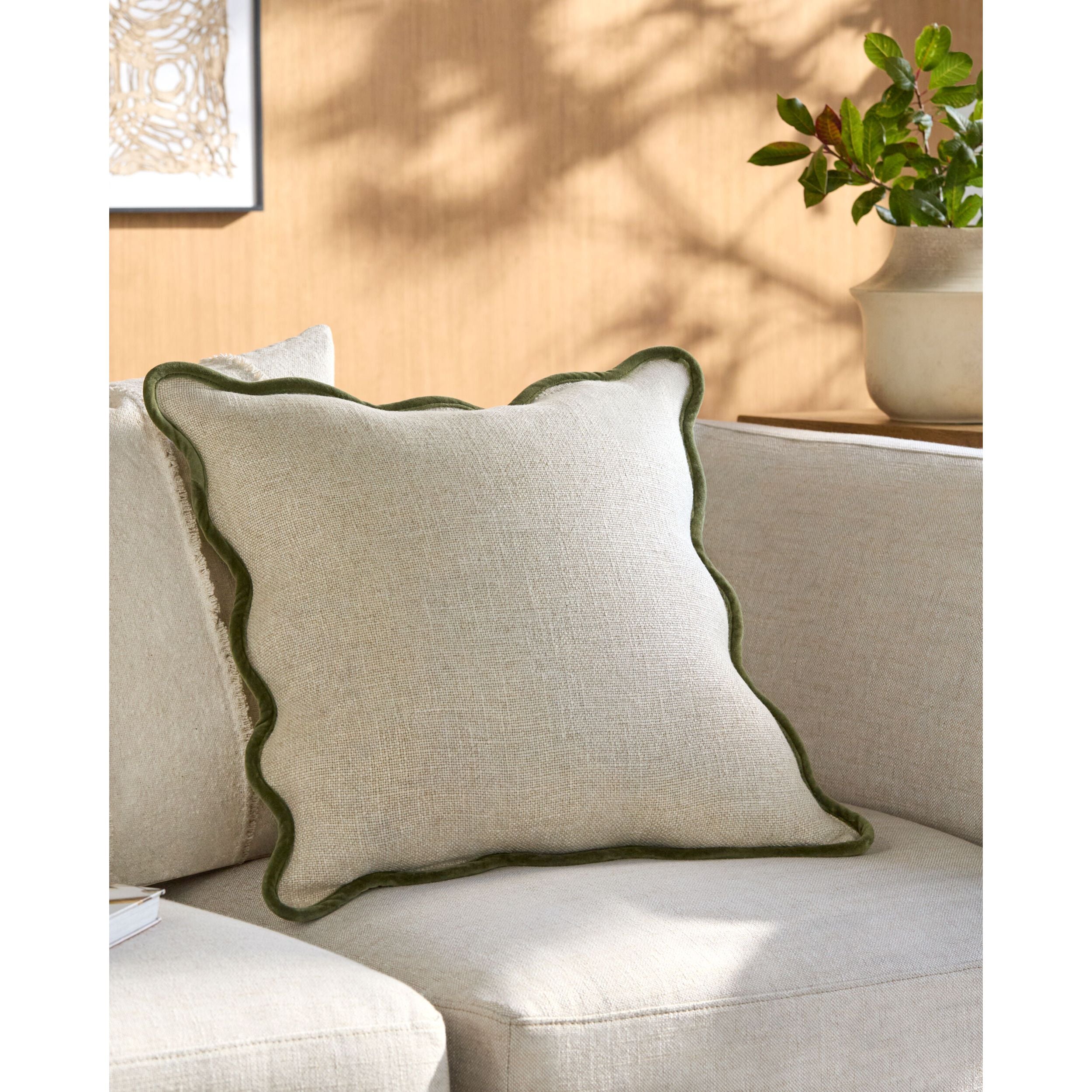 Becki Owens x LIVABLISS Olive Trimmed Caliza Scalloped Pillow - Image 1