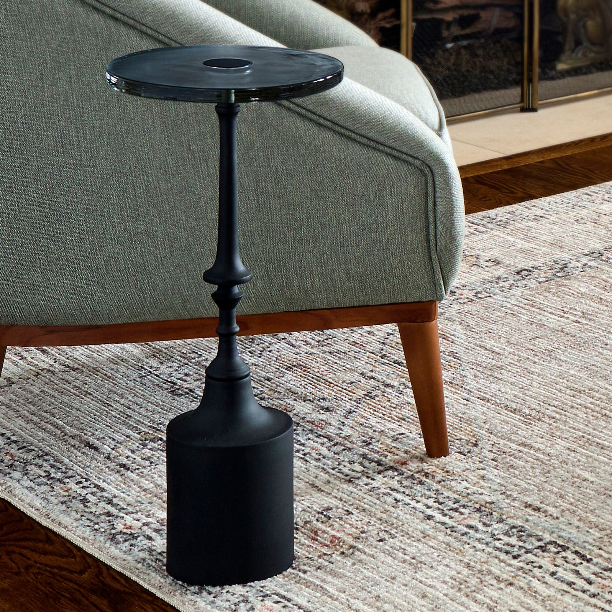 Becki Owens x LIVABLISS Delfin Black Drink Table with Glass Top