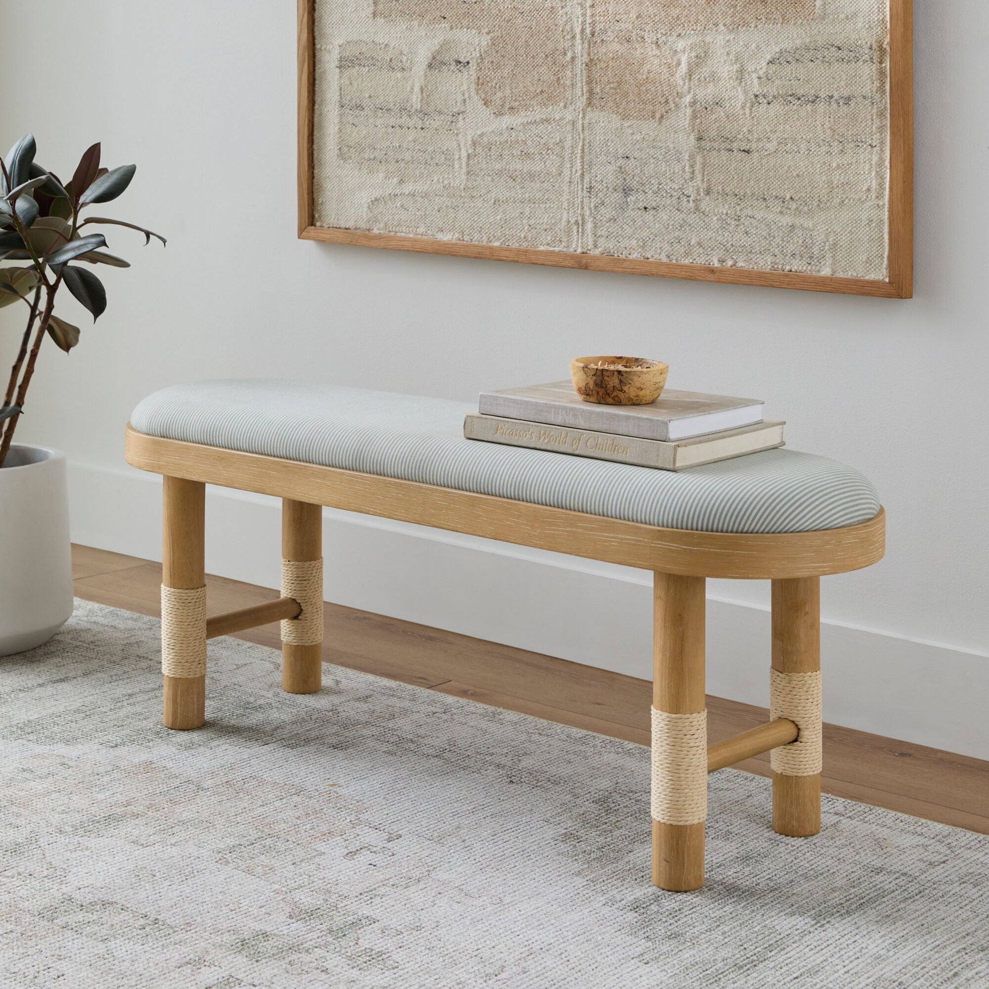 Becki Owens x LIVABLISS Esmarca Upholstered Bench in Blue