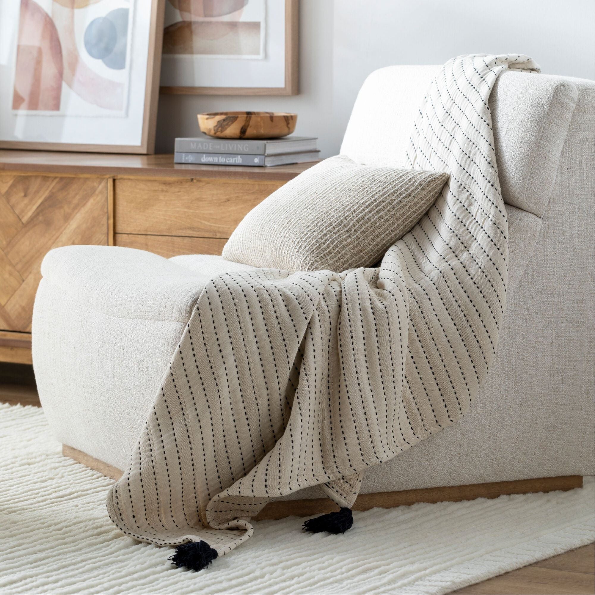 Becki Owens x LIVABLISS Kapri Cotton Throw in Cream with Black Stripe ~ 50" x 60" - Image 1