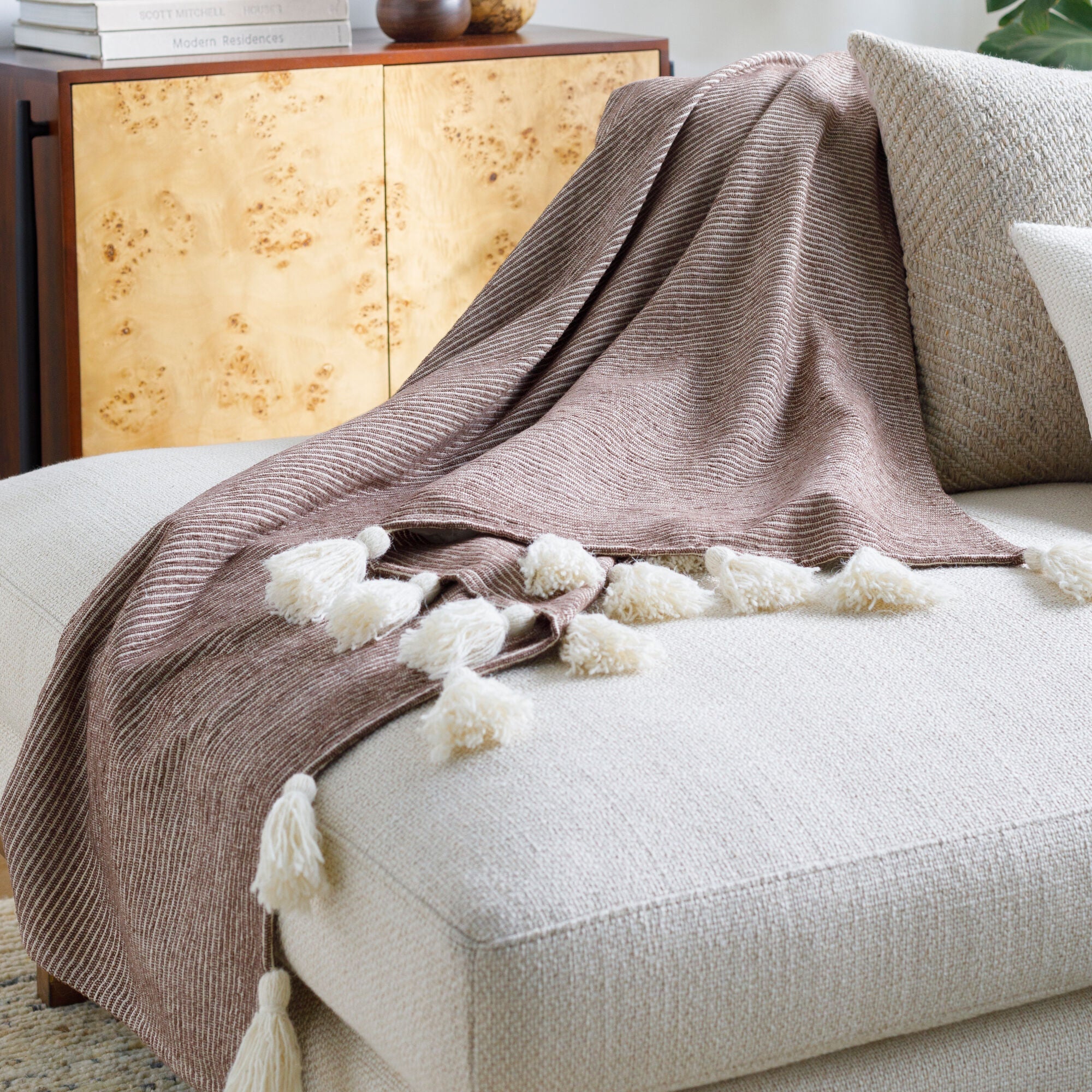 Becki Owens x LIVABLISS Kapri Cotton Throw in Dark Brown with Cream Stripe ~ 50" x 60" - Image 1