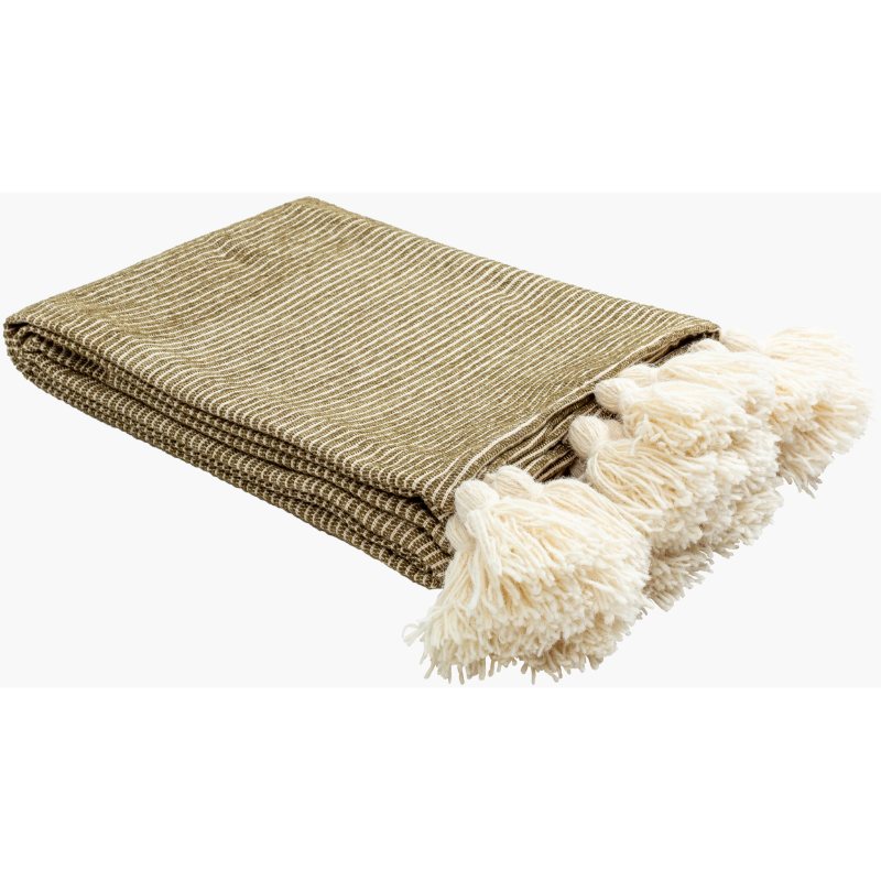 Becki Owens x LIVABLISS Kapri Cotton Throw in Olive with Cream Stripe ~ 50" x 60" - Image 3