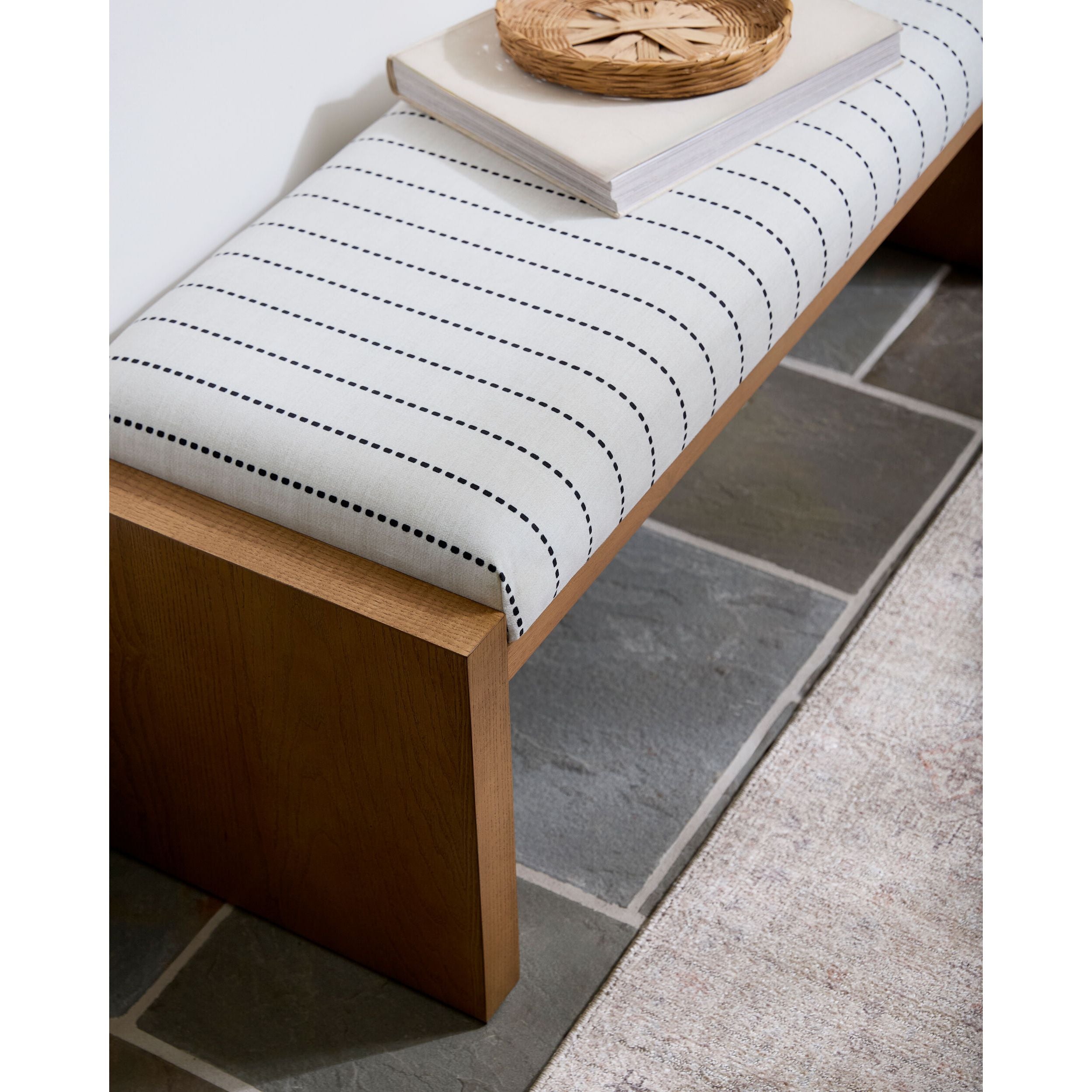 Becki Owens x LIVABLISS Kapri Upholstered Bench in White with Black Stripe - Image 3