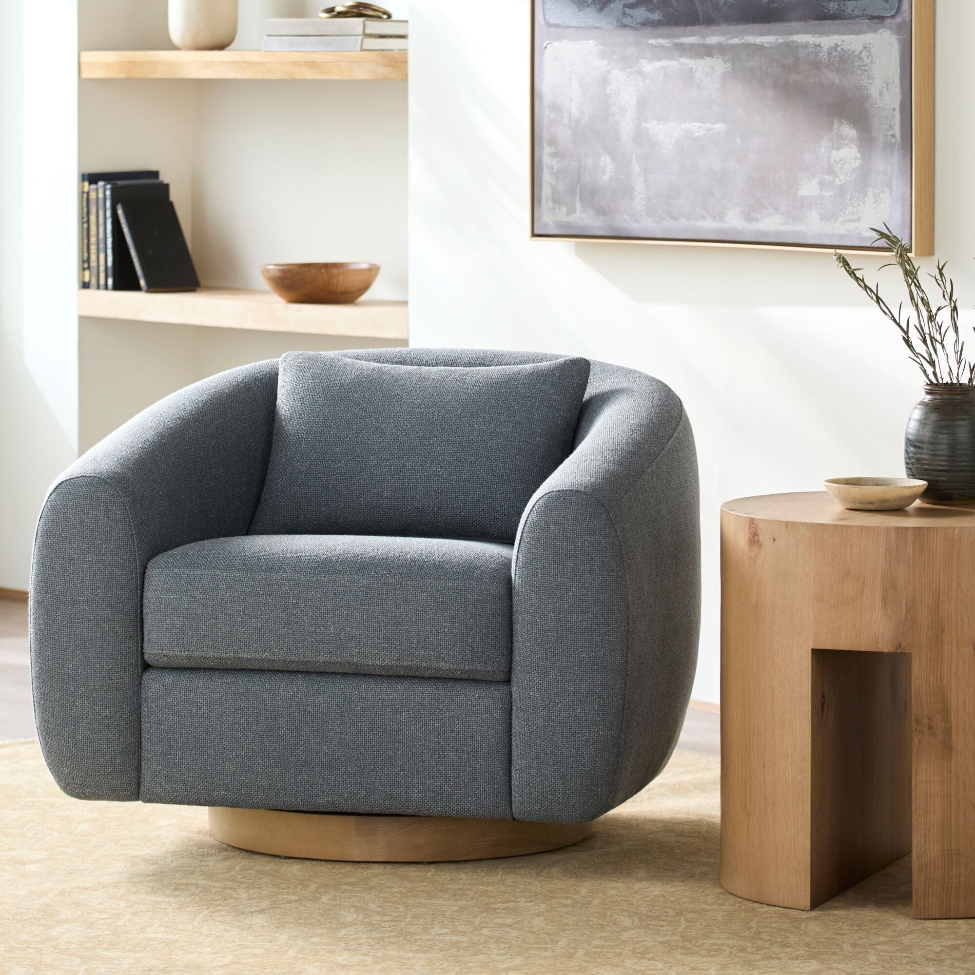 Becki Owens x SURYA Loma Swivel Chair in Blue - Image 1