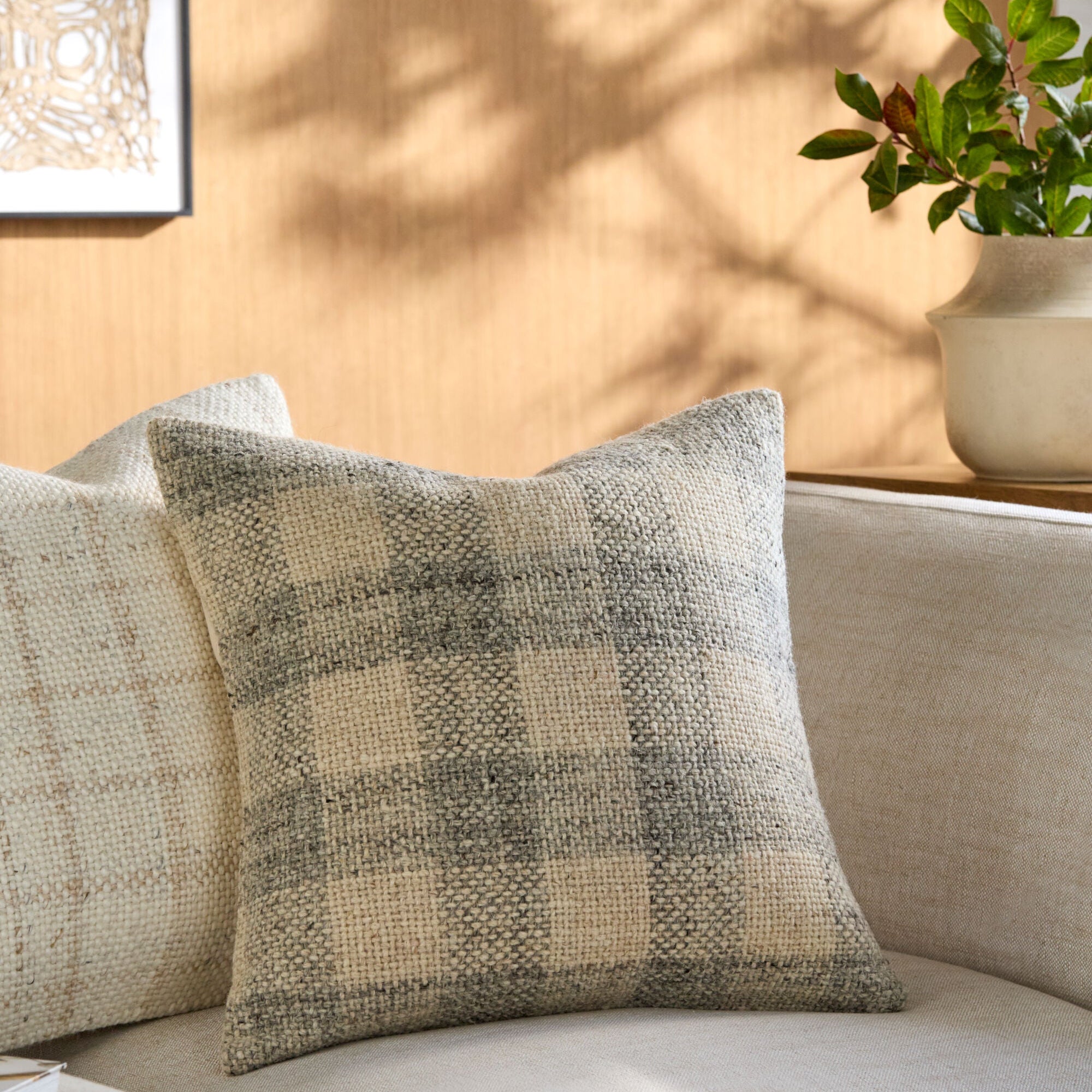 Becki Owens x LIVABLISS Ladera Pillow in Cream and Dove Gray Check - Image 1