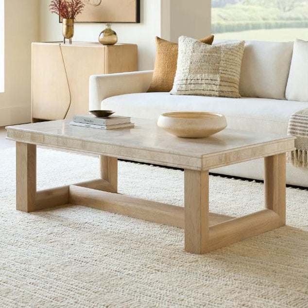 Becki Owens x SURYA Mayson Marble and Wood Coffee Table
