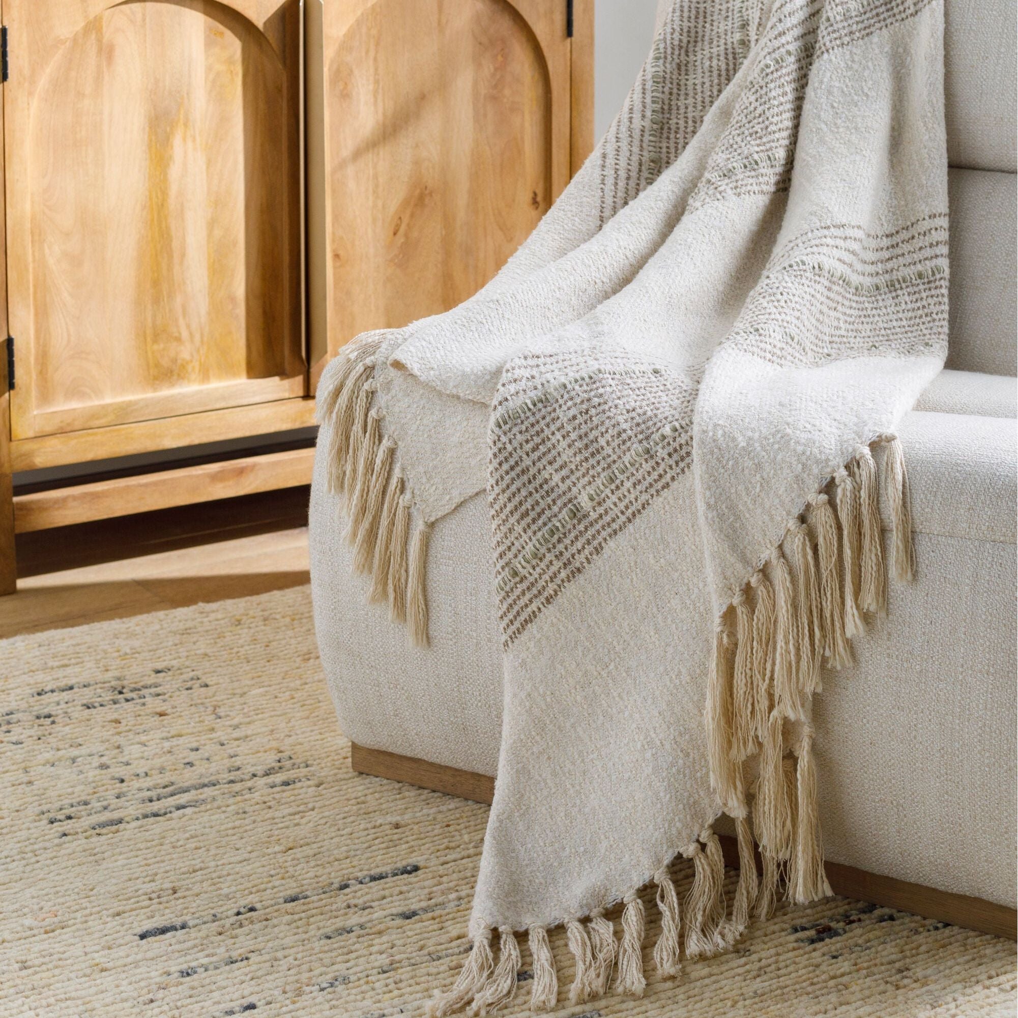 Becki Owens x LIVABLISS Prolo Throw in Beige with Gray Stripe ~ 50" x 60" - Image 1
