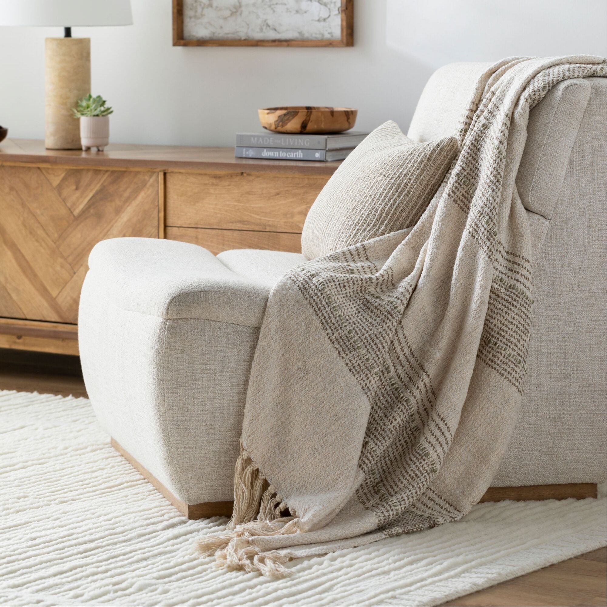 Becki Owens x LIVABLISS Prolo Throw in Beige with Gray Stripe ~ 50" x 60" - Image 2