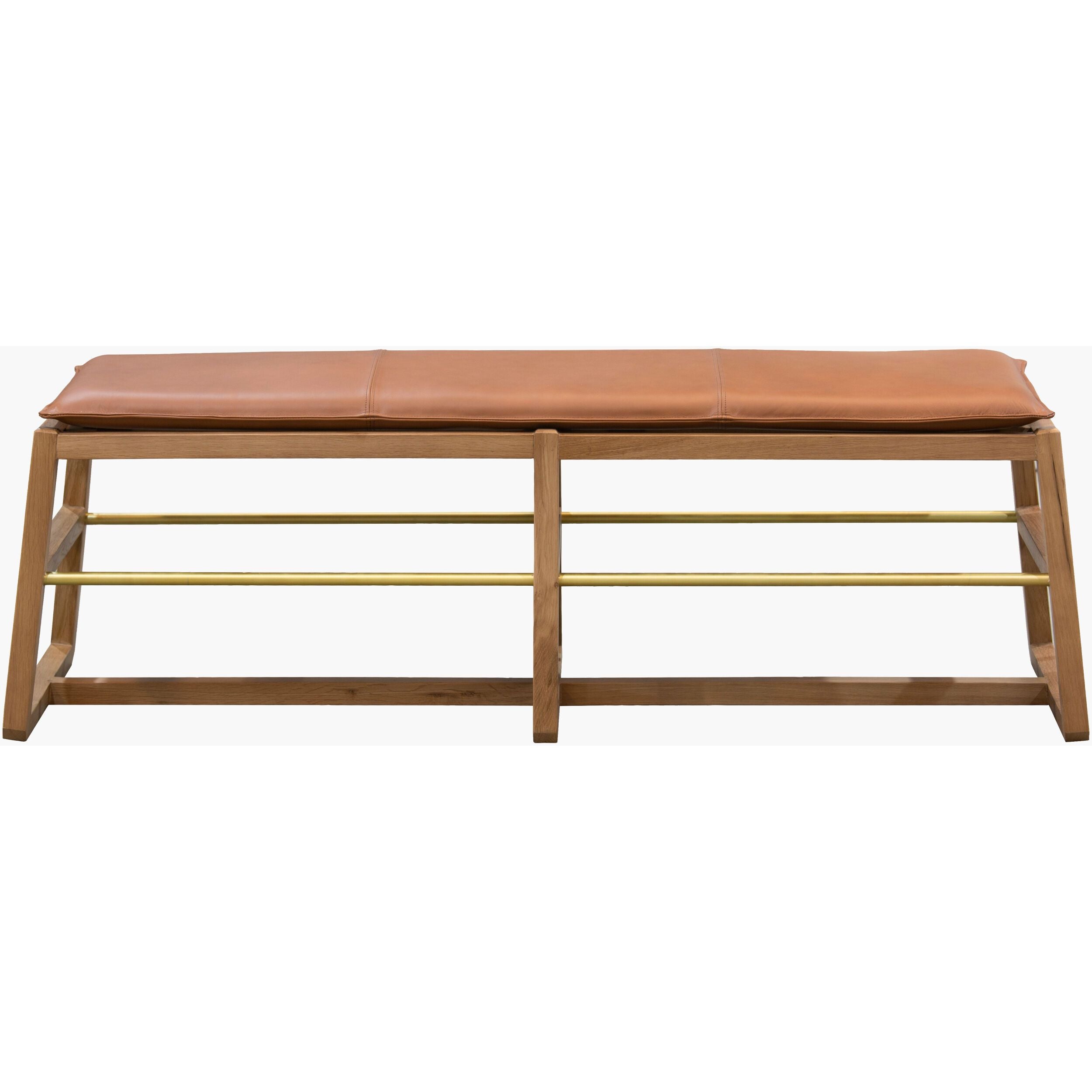 Becki Owens x SURYA Richie Leather, Brass and Wood Bench - Image 3