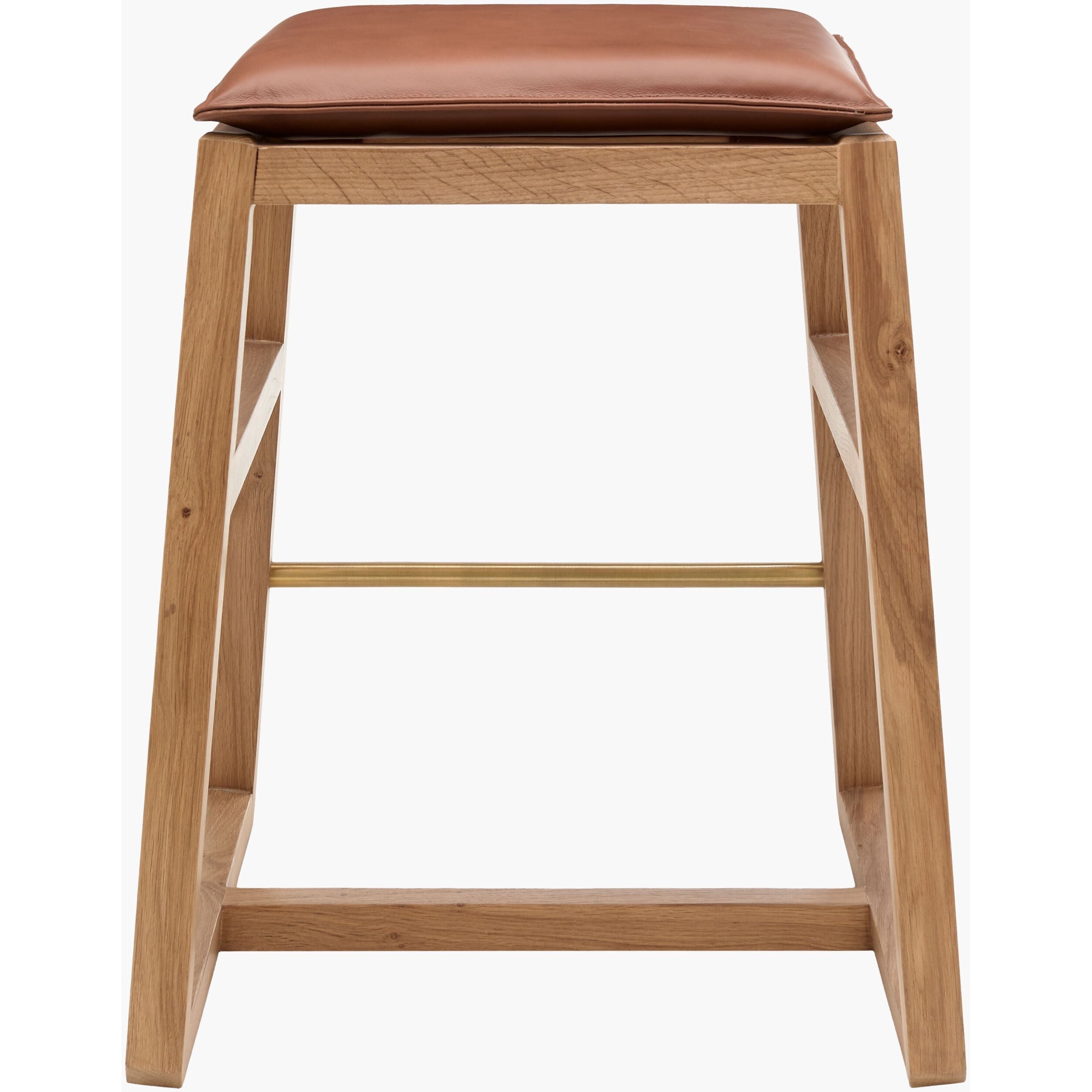 Becki Owens x SURYA Richie Leather, Brass and Wood Counter Stool - Image 2