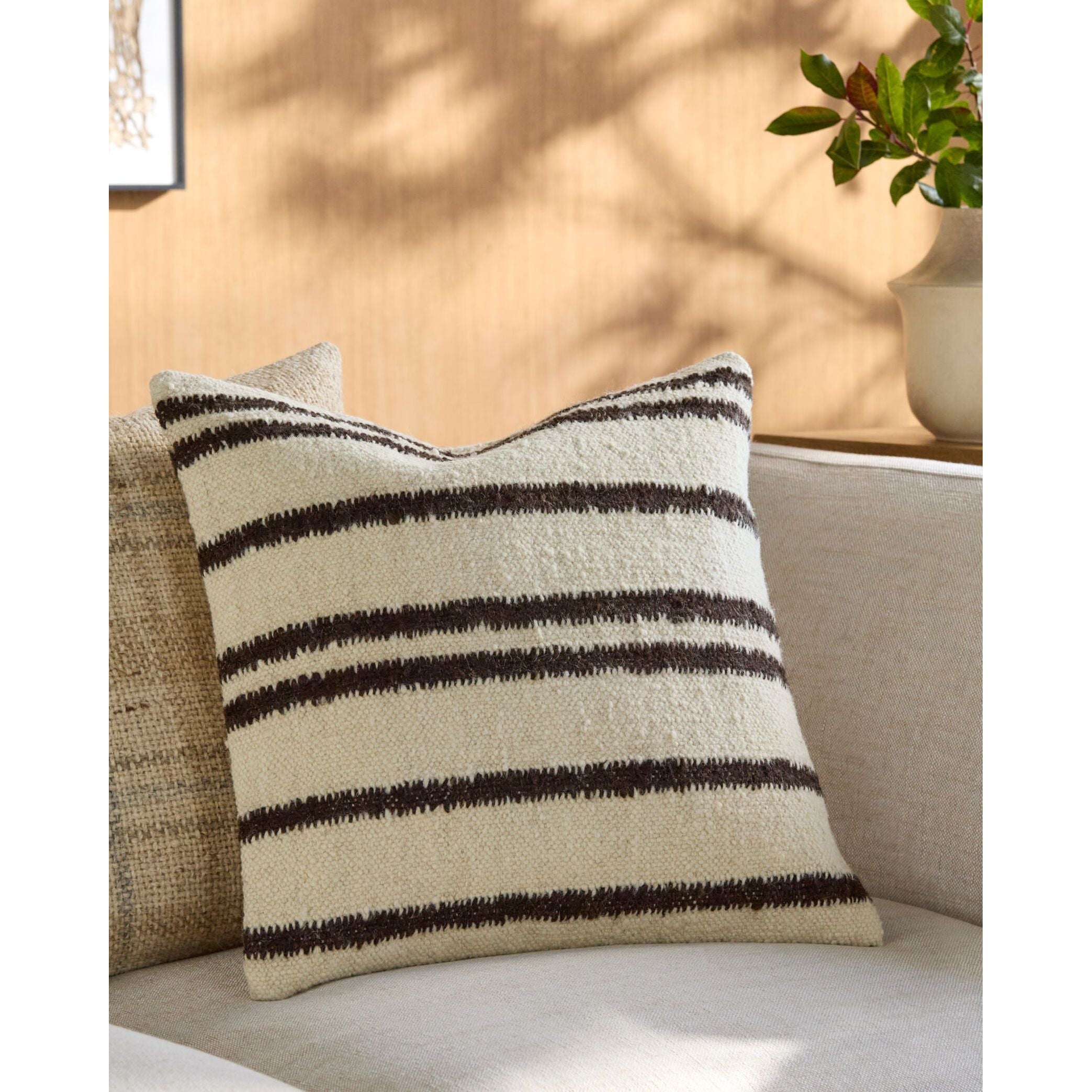 Becki Owens x LIVABLISS Cream Solea Pillow with Chocolate Stripes