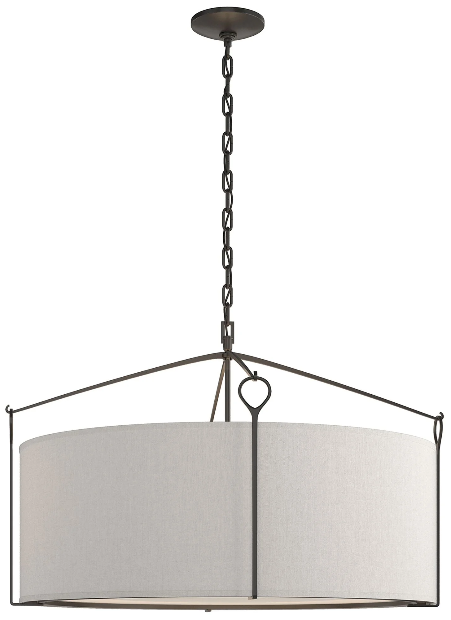 Bow Large Pendant - Black Finish - Flax Shade - Image 1