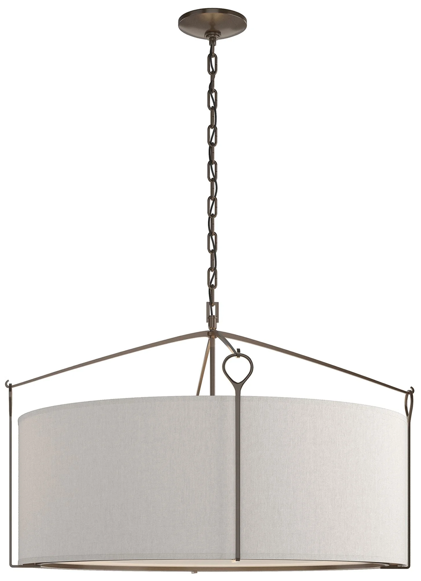Bow Large Pendant - Bronze Finish - Flax Shade - Image 1