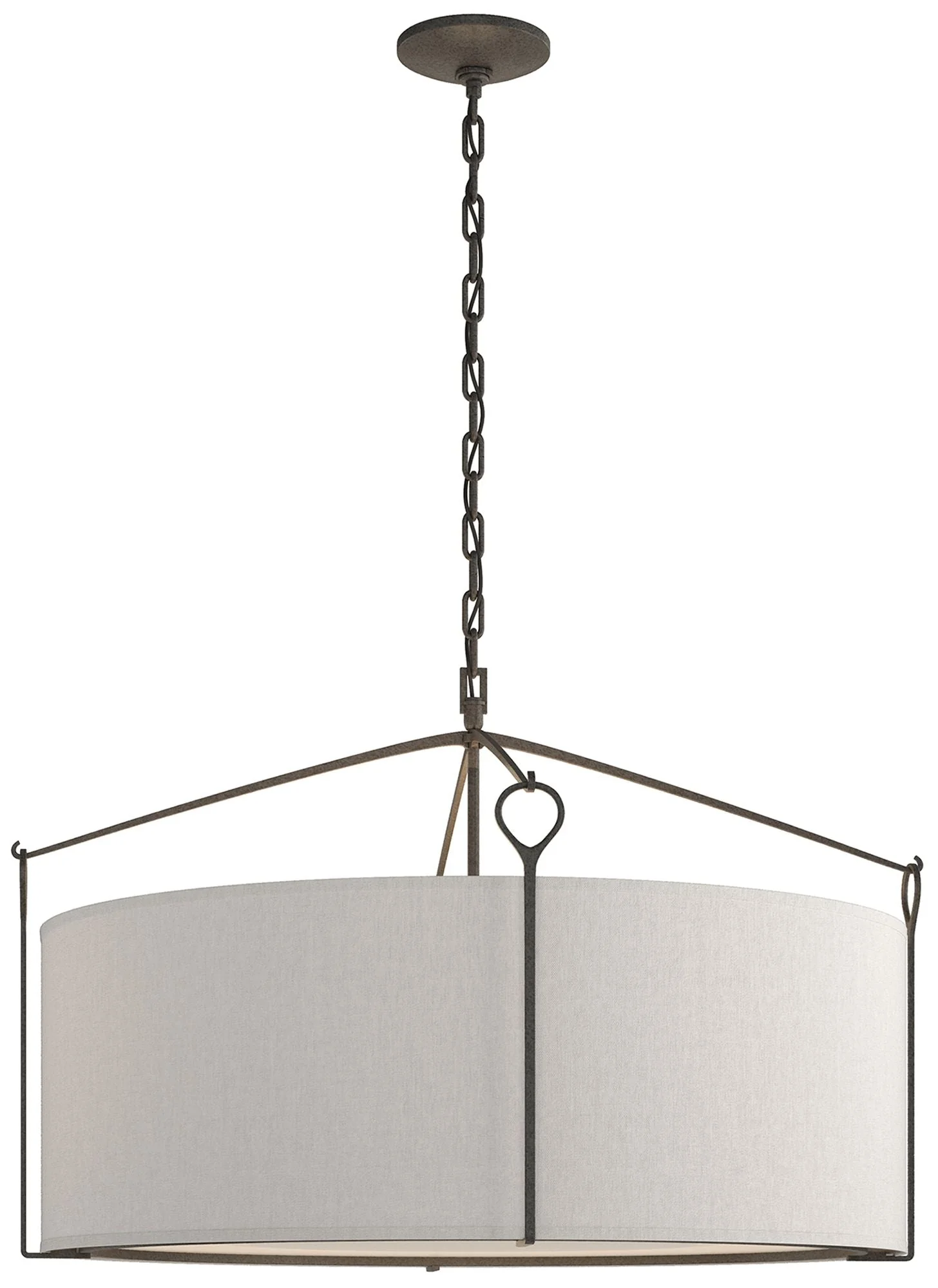 Bow Large Pendant - Natural Iron Finish - Flax Shade - Image 1