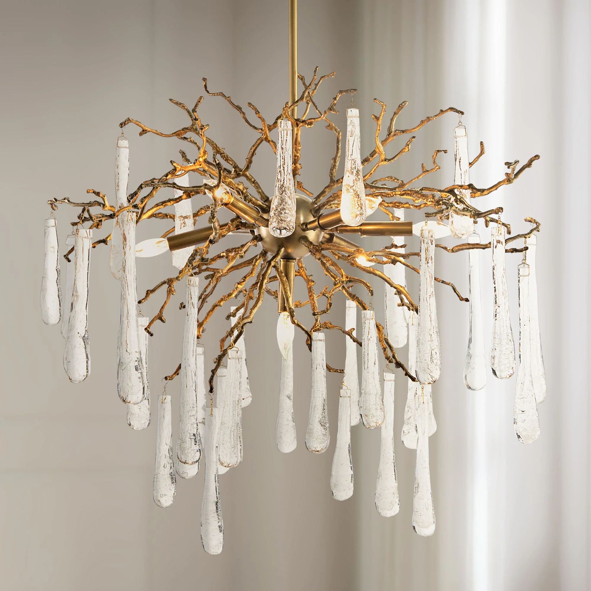 Brass and Glass Teardrop 32" Wide 7-Light Chandelier - Image 1