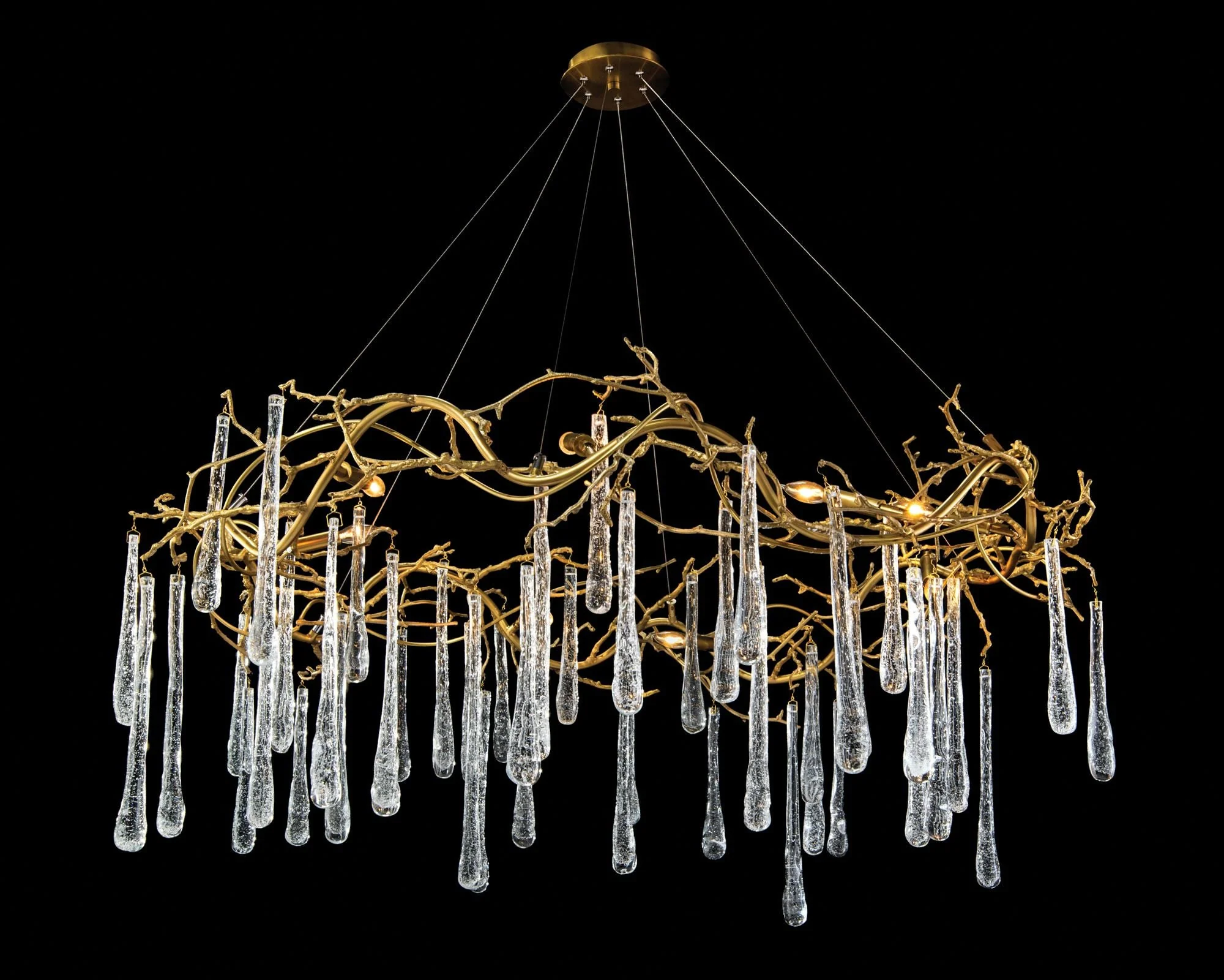 Brass and Glass Teardrop 51" Wide 8-Light Chandelier - Image 1