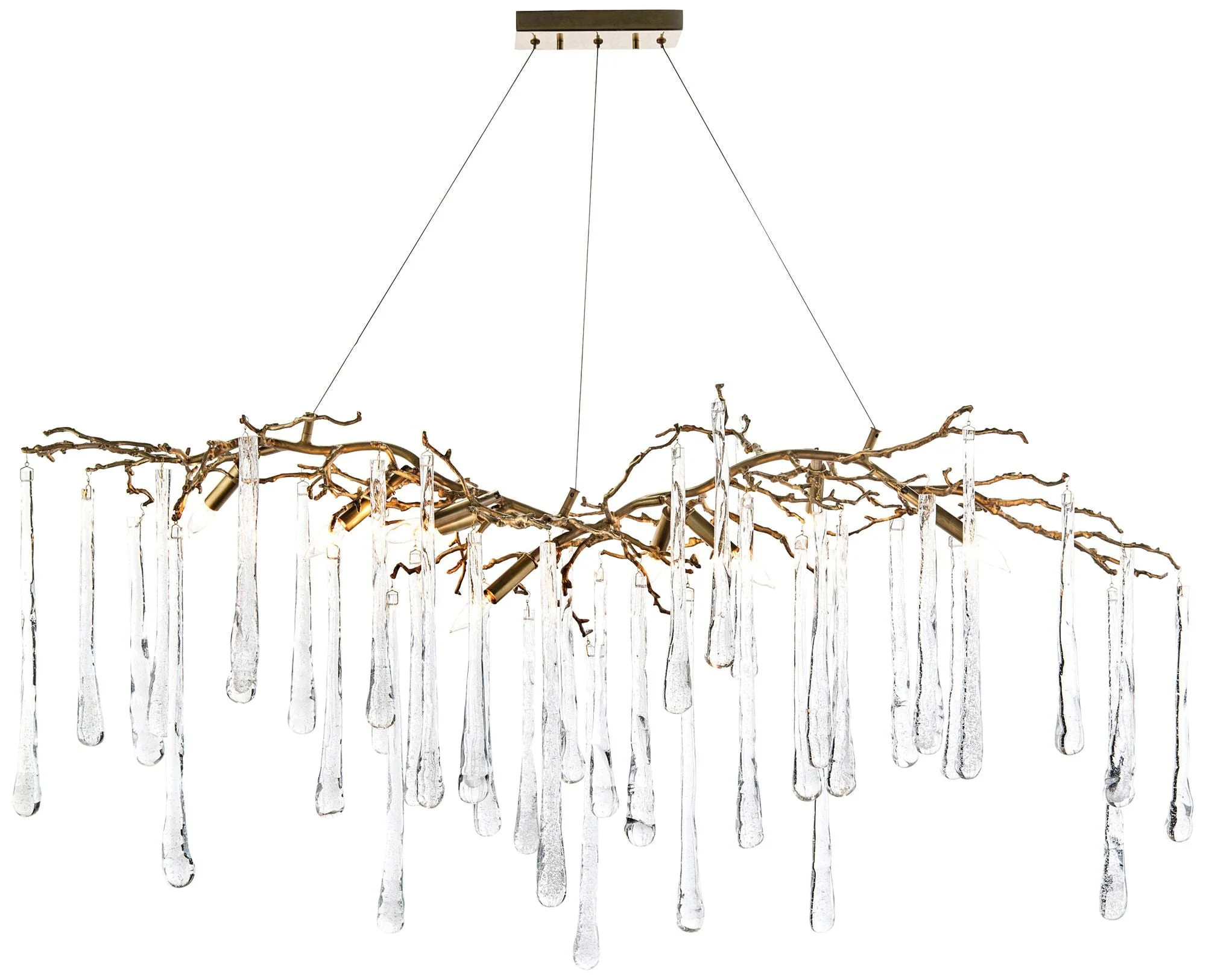 Brass and Glass Teardrop 60" Wide 9-Light Island Chandelier - Image 2