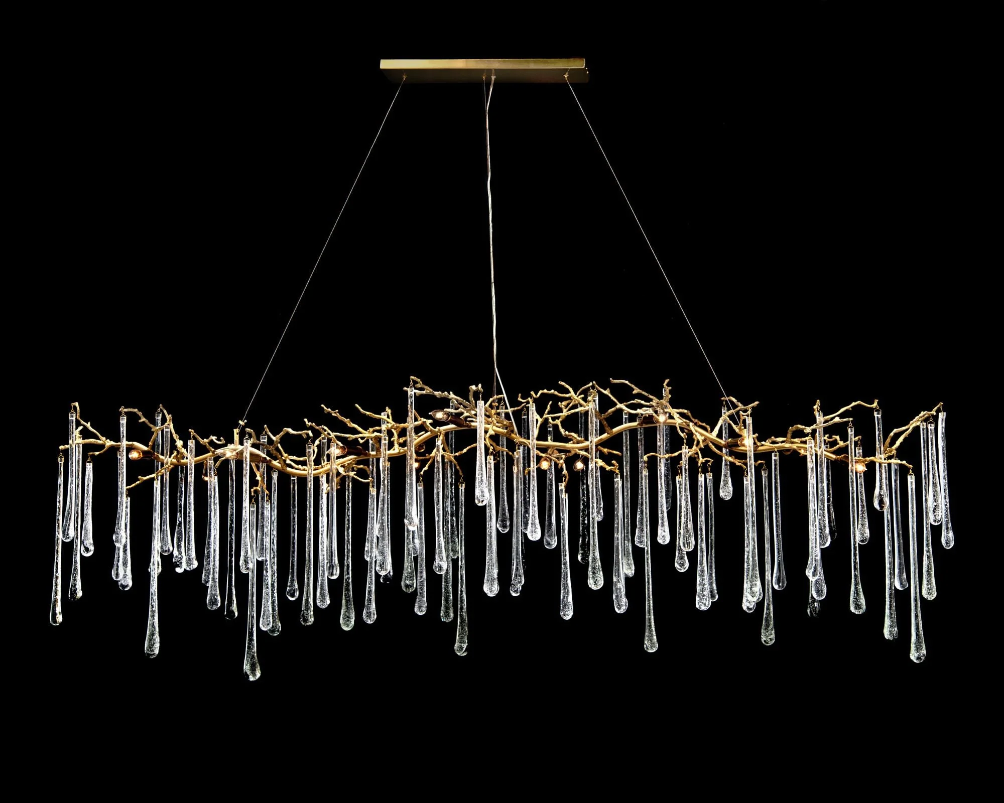 Brass and Glass Teardrop 84" Wide 14-Light Island Chandelier - Image 1