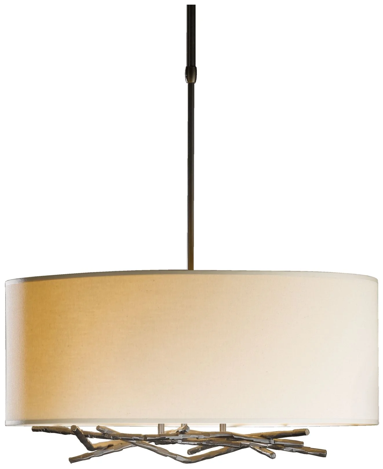 Brindille 22" Wide Dark Smoke Pendant With Drum Flax Shade - Image 1