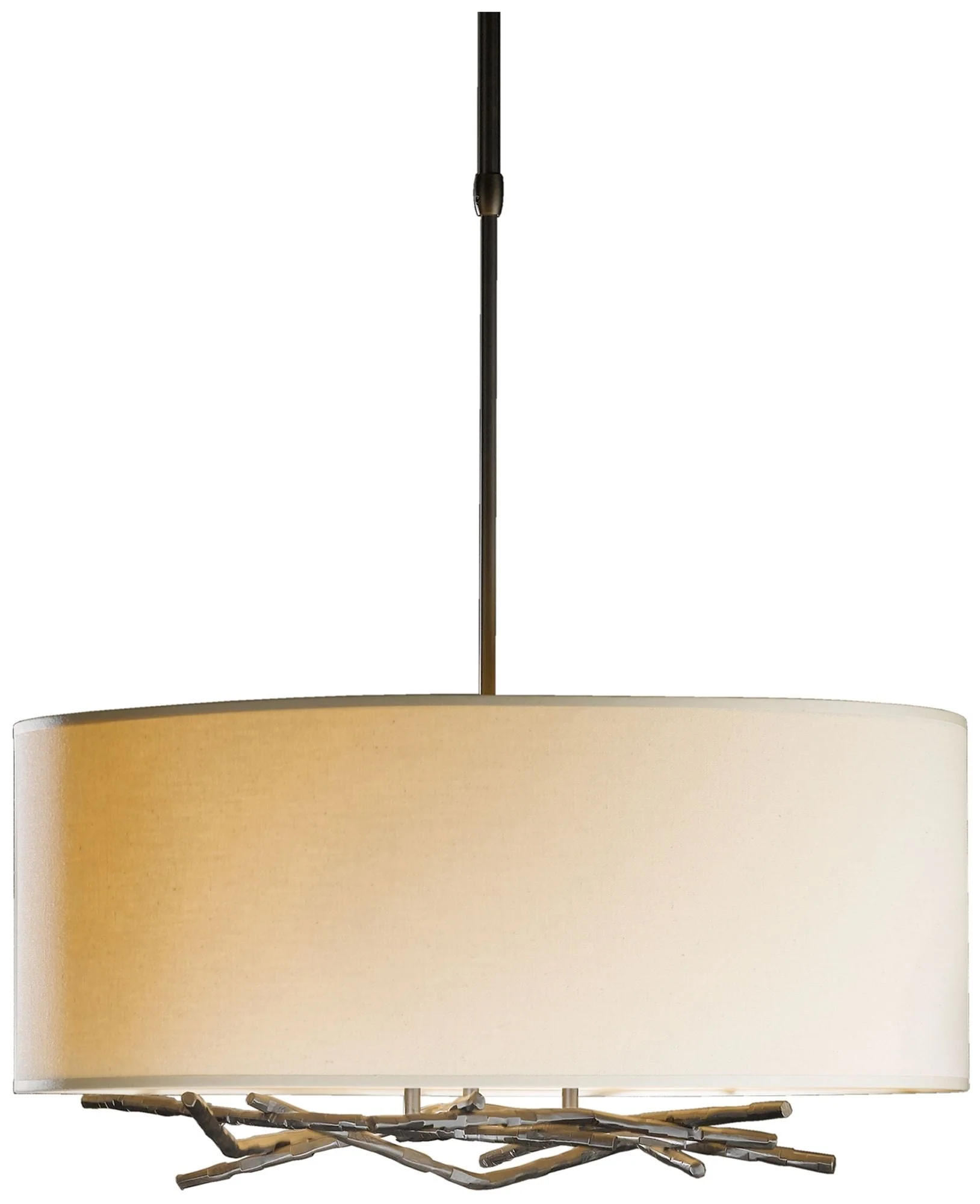 Brindille Drum Shade Pendant - Smoke Finish - Flax Shade - Standard Height - Image 1