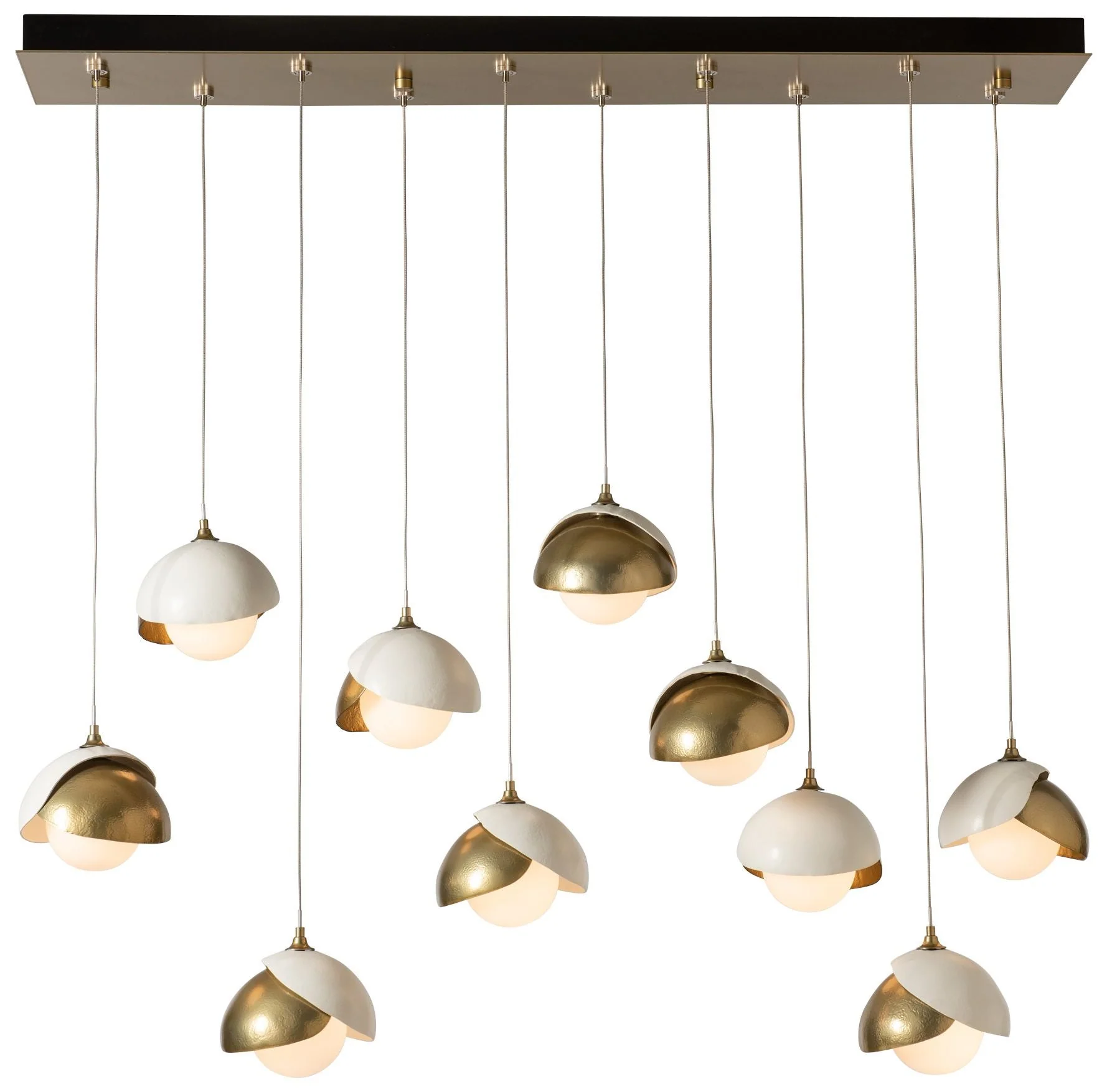 Brooklyn 10-Light Double Shade Pendant - Brass - White Accent - Opal Glass - Image 1