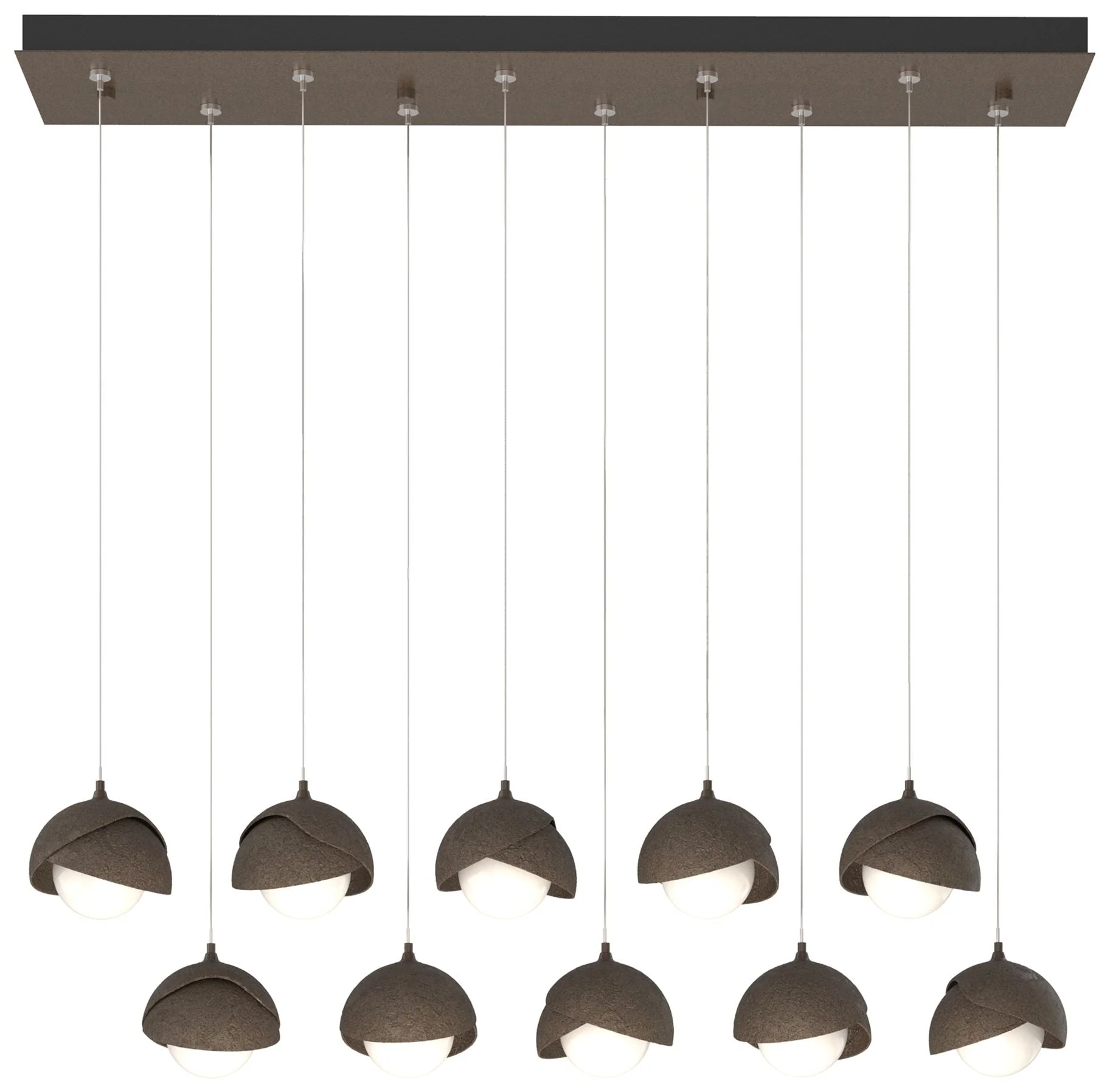Brooklyn 10-Light Double Shade Rectangular Pendant - Bronze - Bronze - Opal - Image 1
