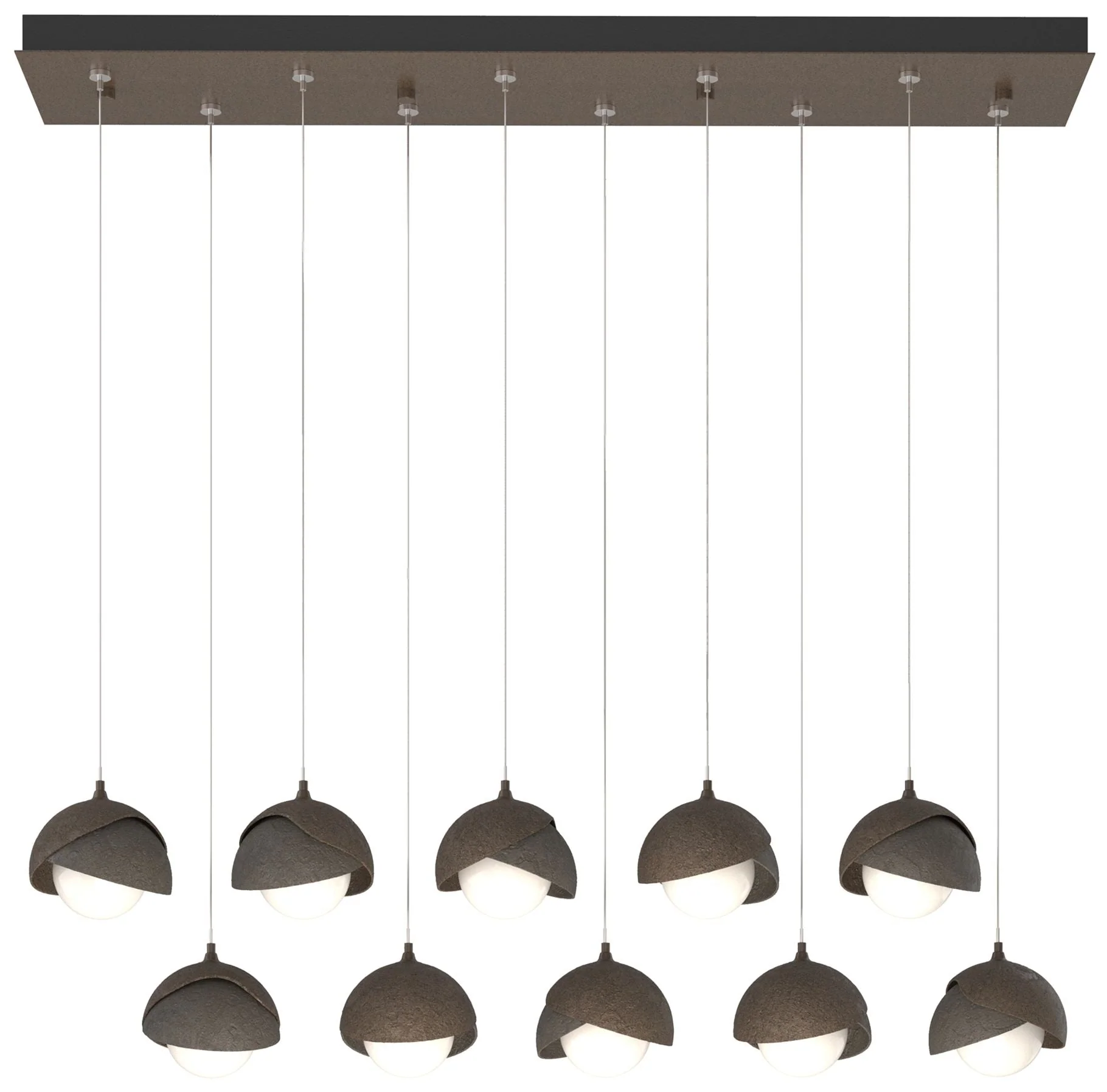 Brooklyn 10-Light Double Shade Rectangular Pendant - Bronze - Smoke - Opal - Image 1